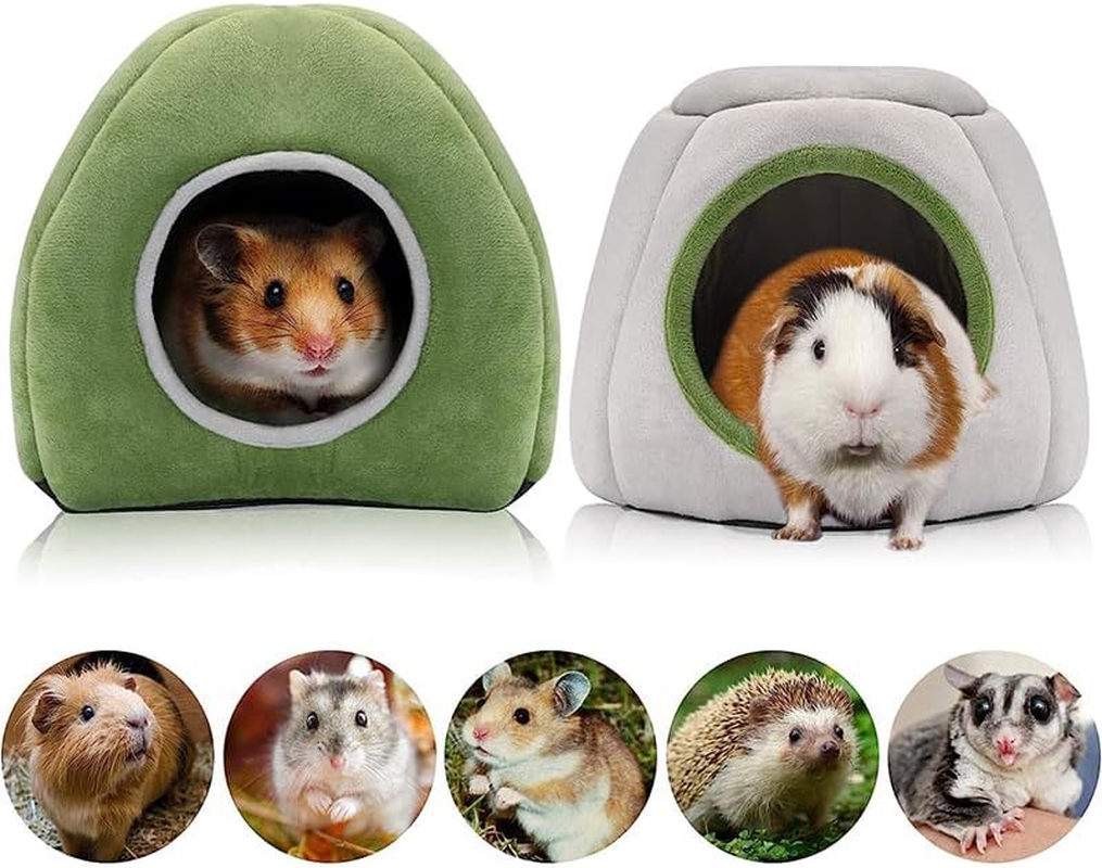 Cozy Soft Plush Tent Bed for Small Animals - Ideal Hideout Cave for Guinea Pigs, Hamsters, Bunnies, Chinchillas, Ferrets & More - Warm Comfort Shelter in Grey/Green image number 5