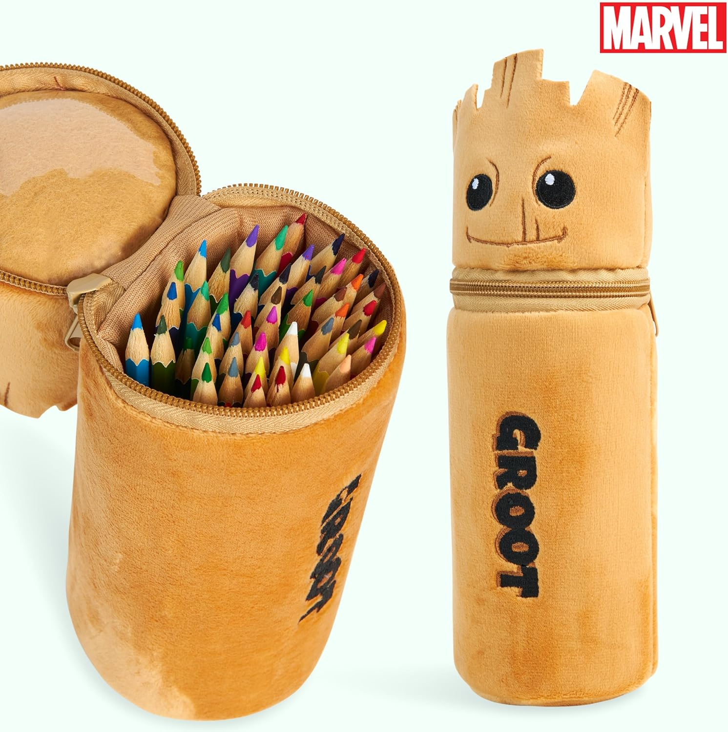 Marvel Spiderman Coloured Pencils with Pencil Case 48 Pcs Iron Man Vibrant Colouring Set for Drawing Sketching School Travel Art Supplies Boys Gifts (Brown Groot) image number 3