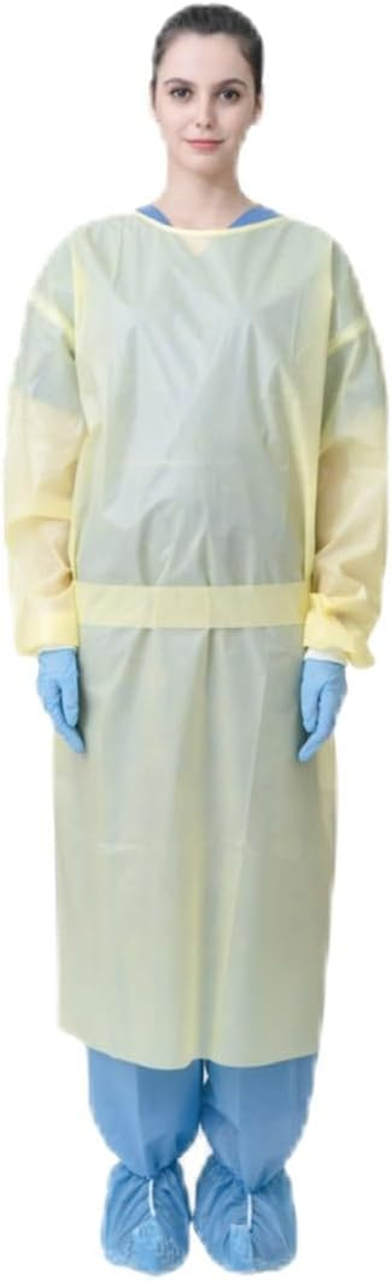 MEDSTOCK AAMI Level 2 Disposable Isolation Gown - Fluid-Resistant SMMS Material, Four-Layer Yellow, Universal Size, Durable, Lightweight PPE for ICU, Dialysis, and Pathology, Non-Sterile image number 2