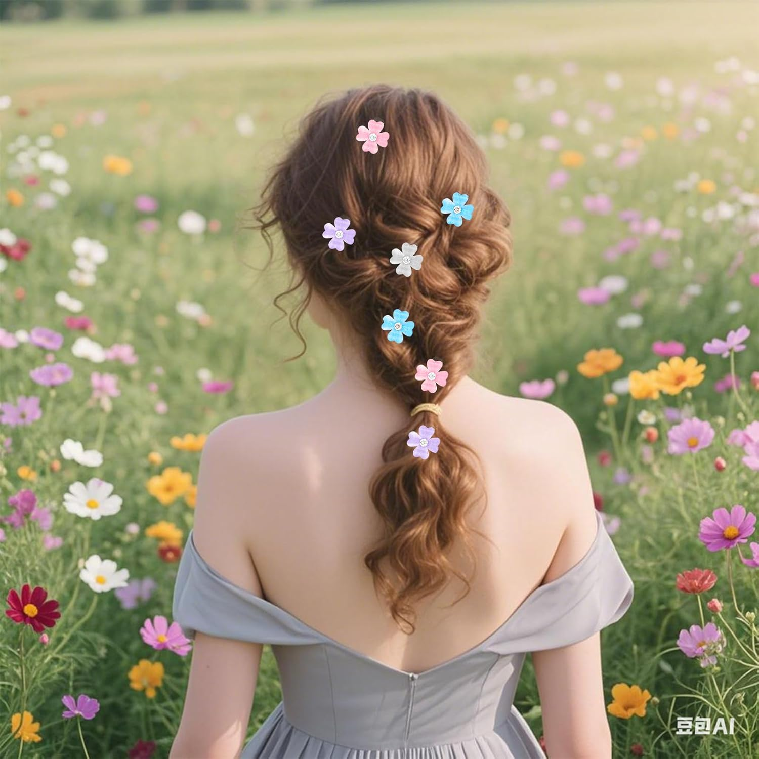 Pruadeor Pack of 20 Mini Flower Hair Clips, Colourful Hair Clips, Girls, Hair Clip Small with Rhinestones, Flowers - Hair Accessories image number 6