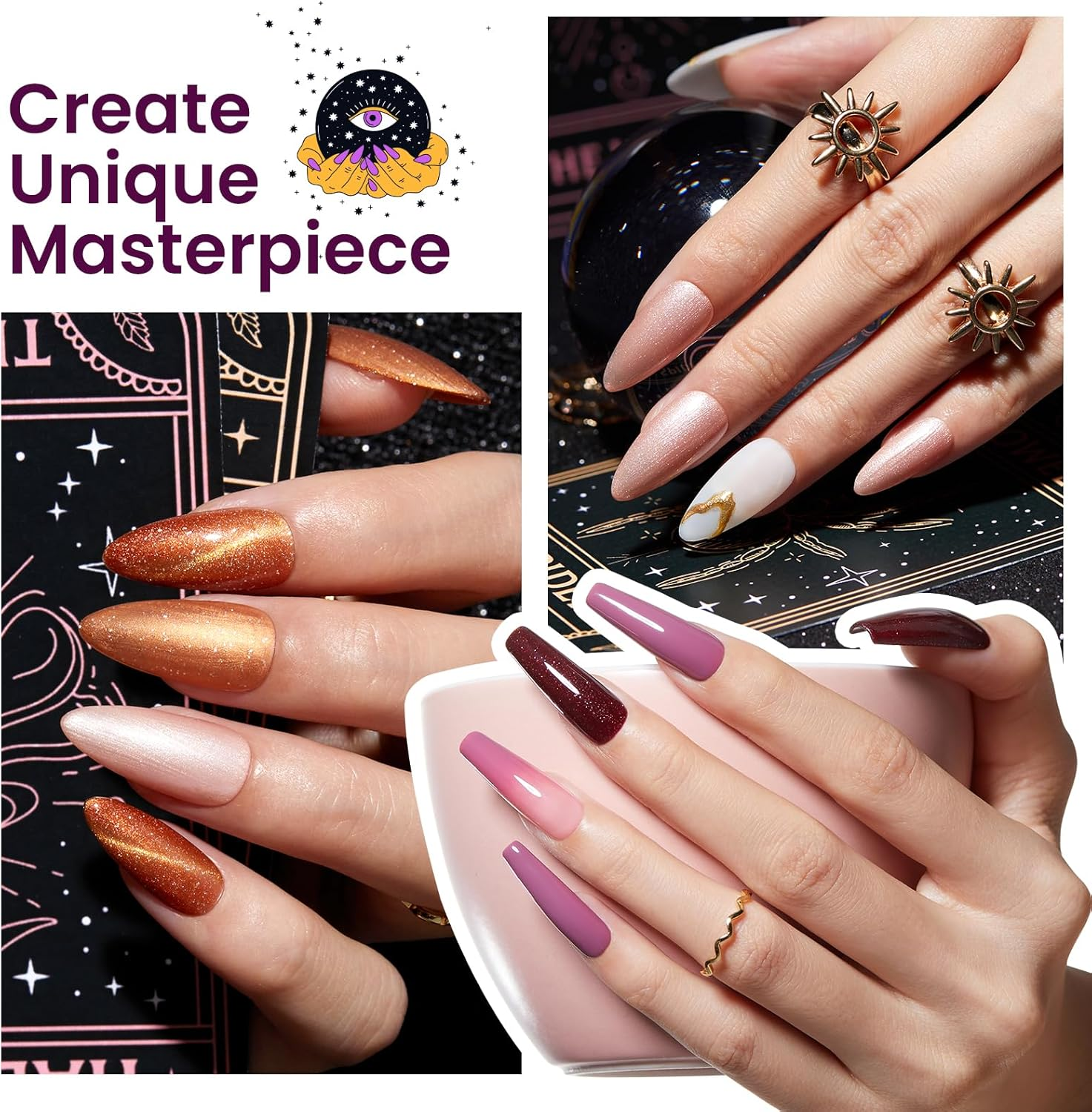 Beetles Gel Polish Cat Eye Gel Nail Polish Set, 6 Colors Spring Glitter Nude Shiny Champagne Burgundy Gold Magnetic Effect Sparkle Stunning Nail U V Gel Polish Art Design at Home