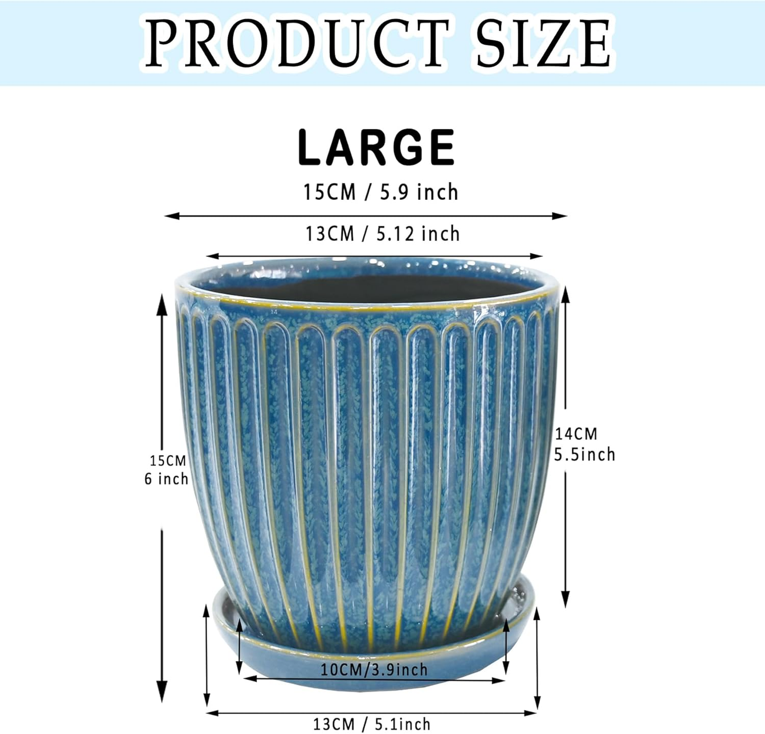 6 Inch/15 Cm Glaze Blue Ceramic Plant Pots with Drain Hole & Saucer, Flower Pots for Indoor/Outdoor Plants - Succulent, Snake Plant, Money Tree, Aloe Vera, Basil Planter image number 6