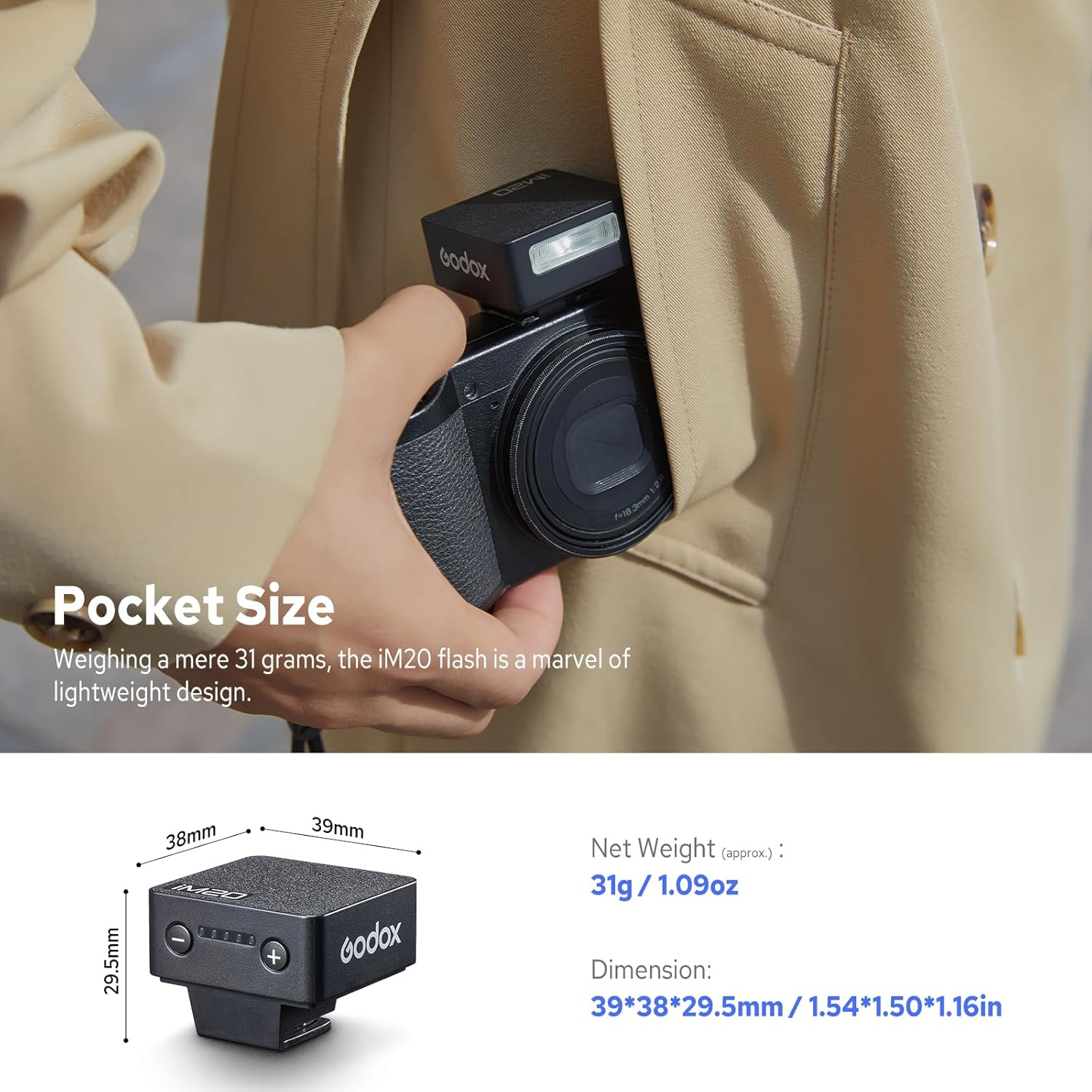 Godox Iflash Im20 Mini Camera Flash, Small Universal Flash Speedlight for DSLR & Mirrorless Cameras with Single-Contact Hot Shoe, 5 Power Levels, Built in Lithium Battery, 440 Full Power Flashes image number 3