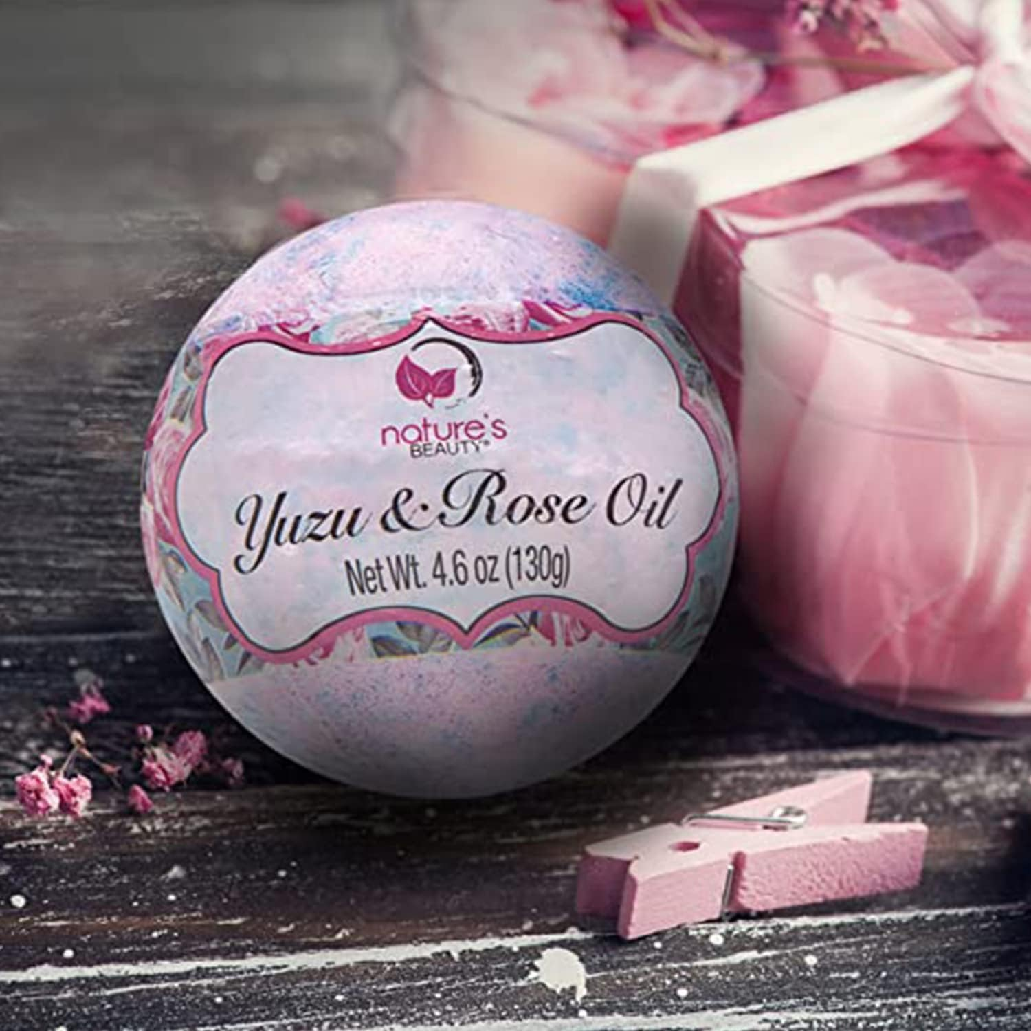 Nature'S Beauty Yuzu & Rose Oil Bath Bomb Multi-Pack - Natural Hand Crafted, Non-Staining, Luxury Fizzy Spa Bomb, Nourish Dull + Dry Skin, Made W/ Coconut Oil + Witch Hazel, 4.6 Oz (4 Pack) image number 3