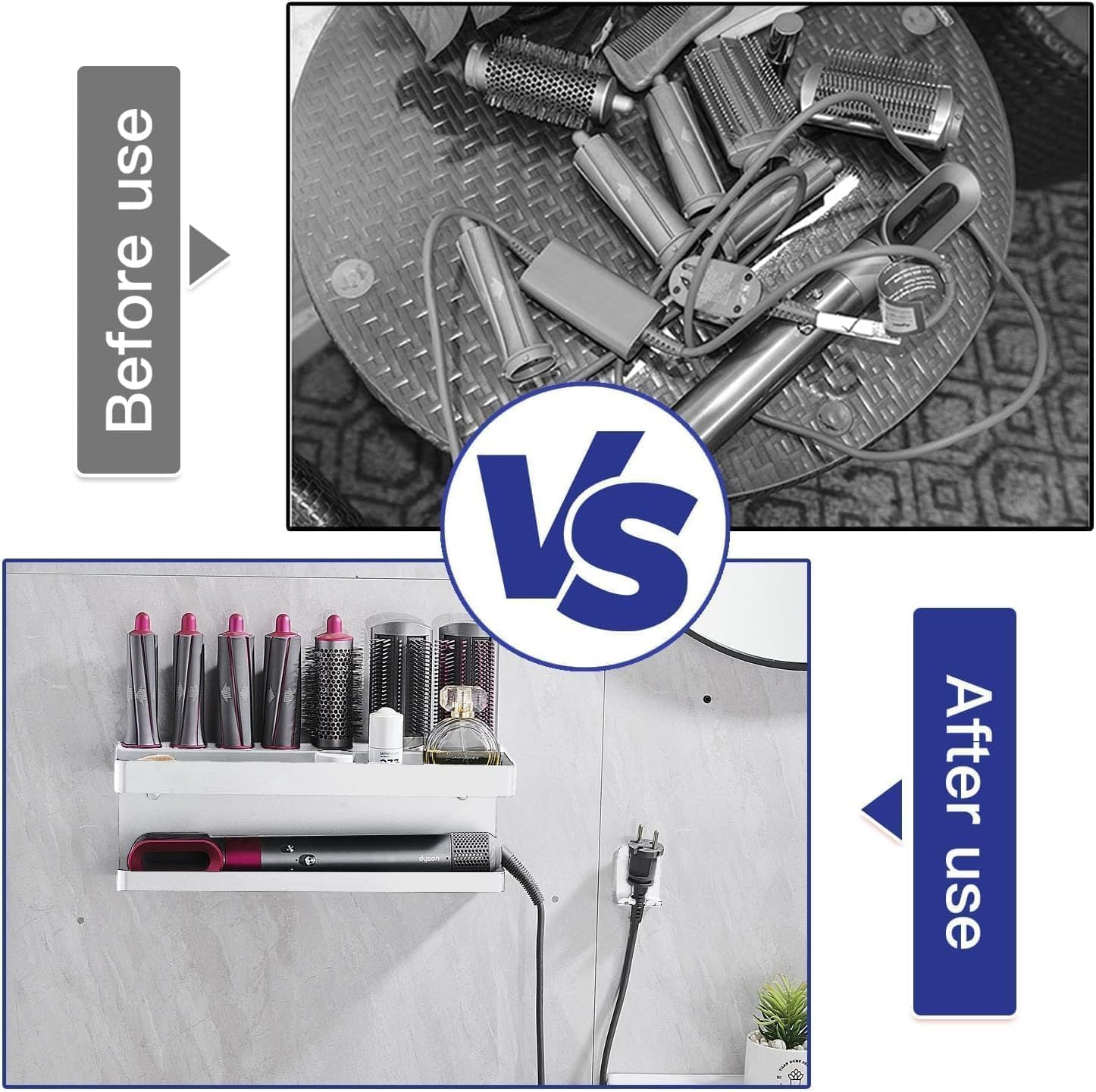 Wall Mounted Storage Holder for Dy Son SS304, Airwrap Curling Iron Accessories Wall Mounted Rack Bracket Stand for Dy Son SS304, for Bathroom Attachments Hair Dryer Organizer, 2 Layers (White) image number 4