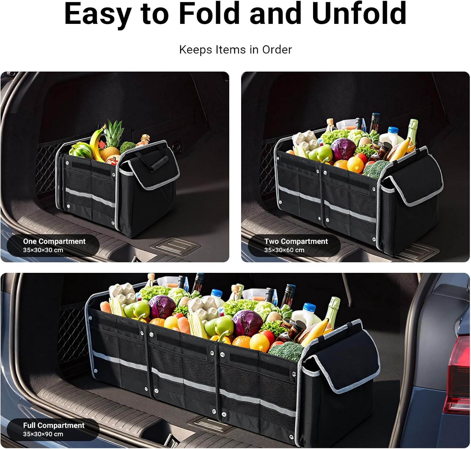 IXTRA Collapsible Trunk Organizer for Car with Leak-Proof Cooler Bag, Removable Dividers, Foldable Lid & Securing Straps, Fits SUV Sedan Car Accessories and Boot Organiser image number 2