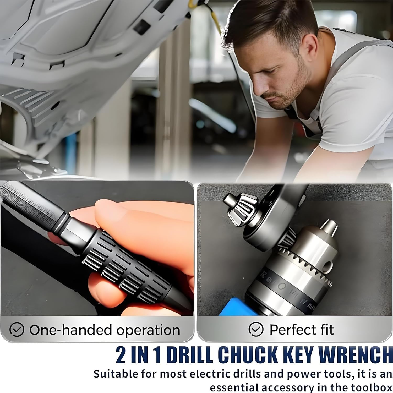 2 in 1 Double Head Ratchet Drill Chuck Key Wrench, Heavy Duty Universal Replacement Tool for Tightening or Loosening Electric Drills and Power Tools image number 1