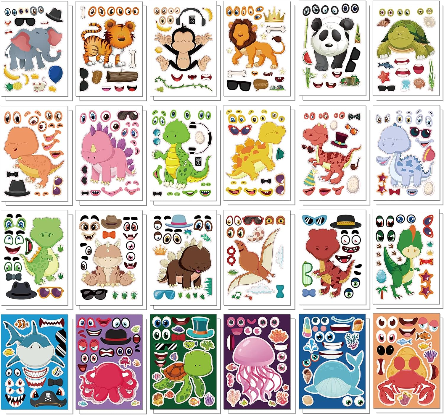 Simpeak 48 Sheets Make a Face Stickers, 24 Types Animal Stickers for Kids, Kid Stickers, School Teacher Stickers, Student Reward, Reward Sticker Party Favors for Kids Children Boys Girls image number 2