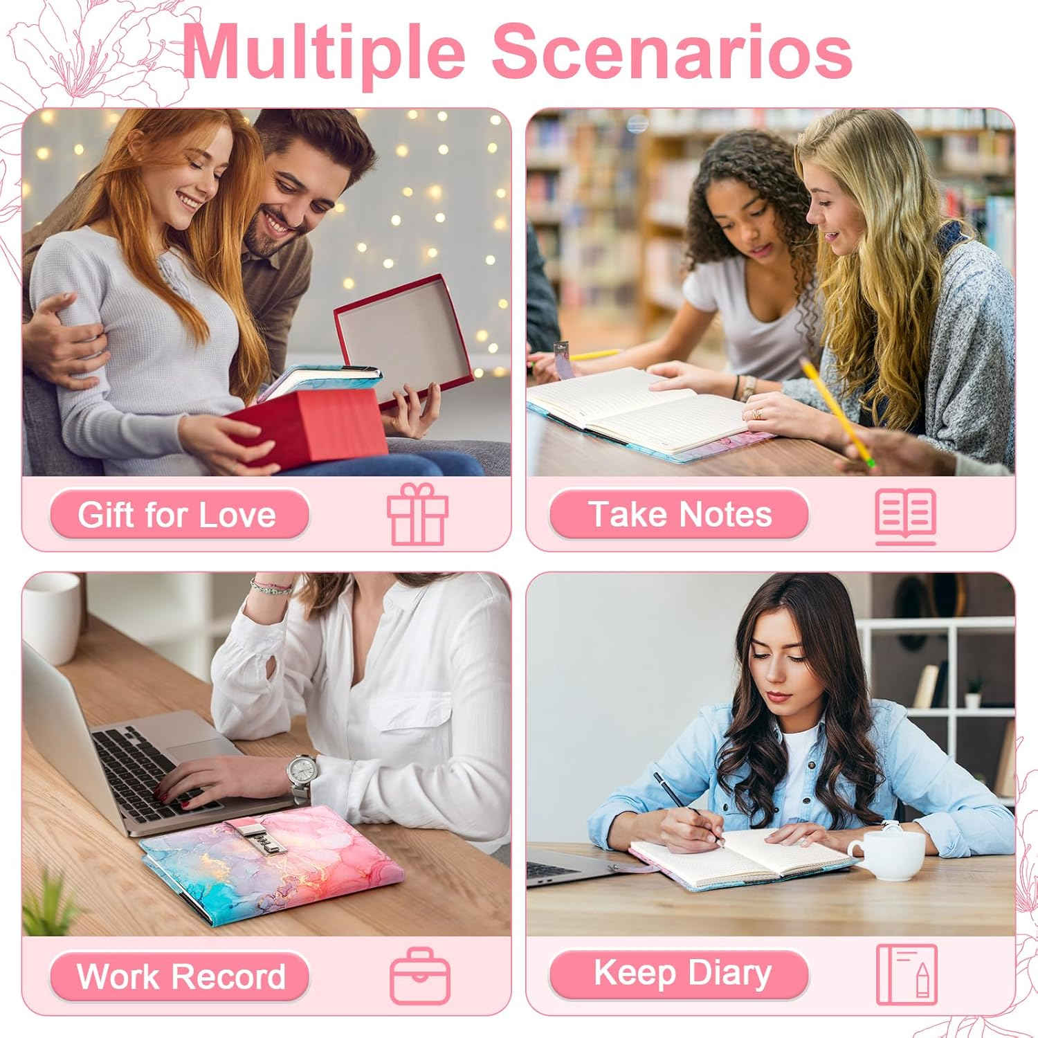 Toplive Marble Diary with Lock for Girls and Women, A5 Secret Journal with Lock, PU Leather A5 Password Notebook, Lockable Journal Diary Planner, for Girls Women, Marble Pink