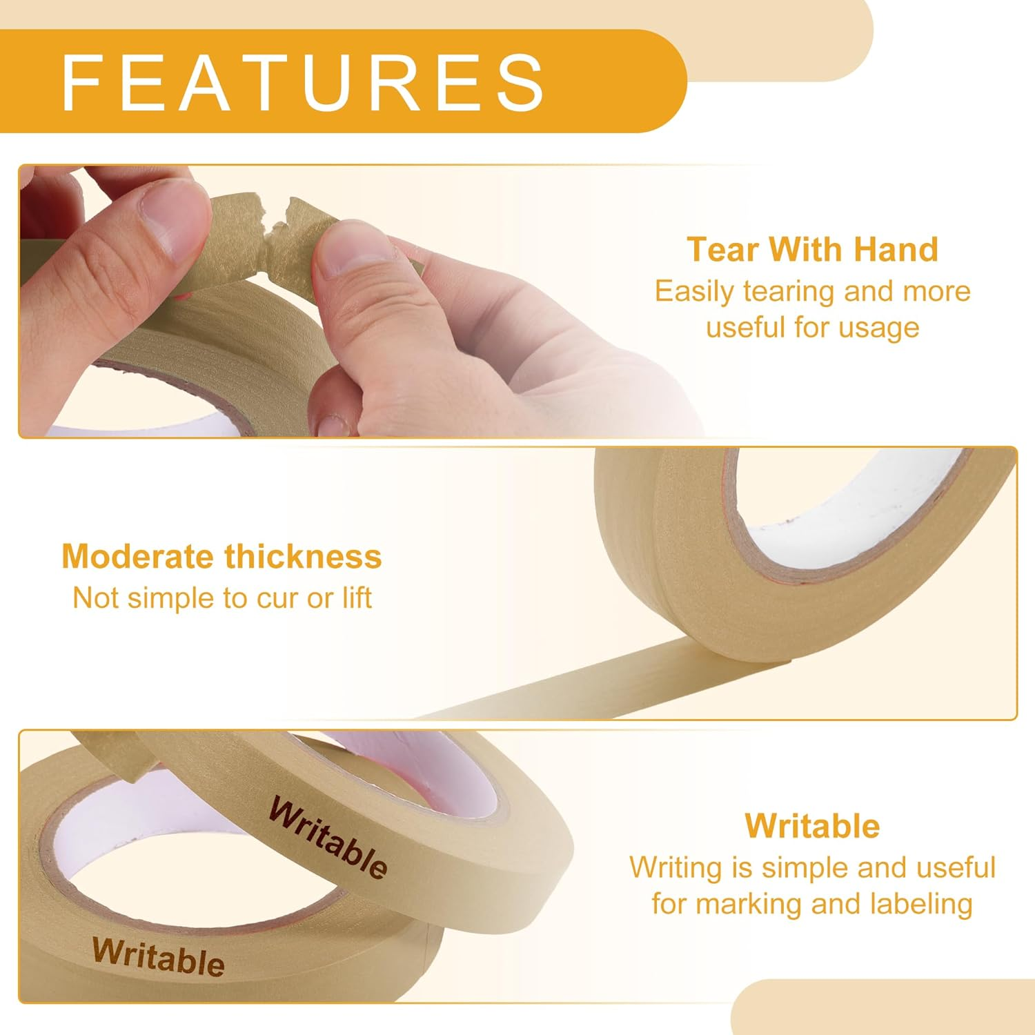 X AUTOHAUX 1 Pc 0.7 Inches X 54.7 Yards Universal Painters Tape - DIY Car Auto Paint for Masking Tape No Residue - Crepe Paper Brown image number 3