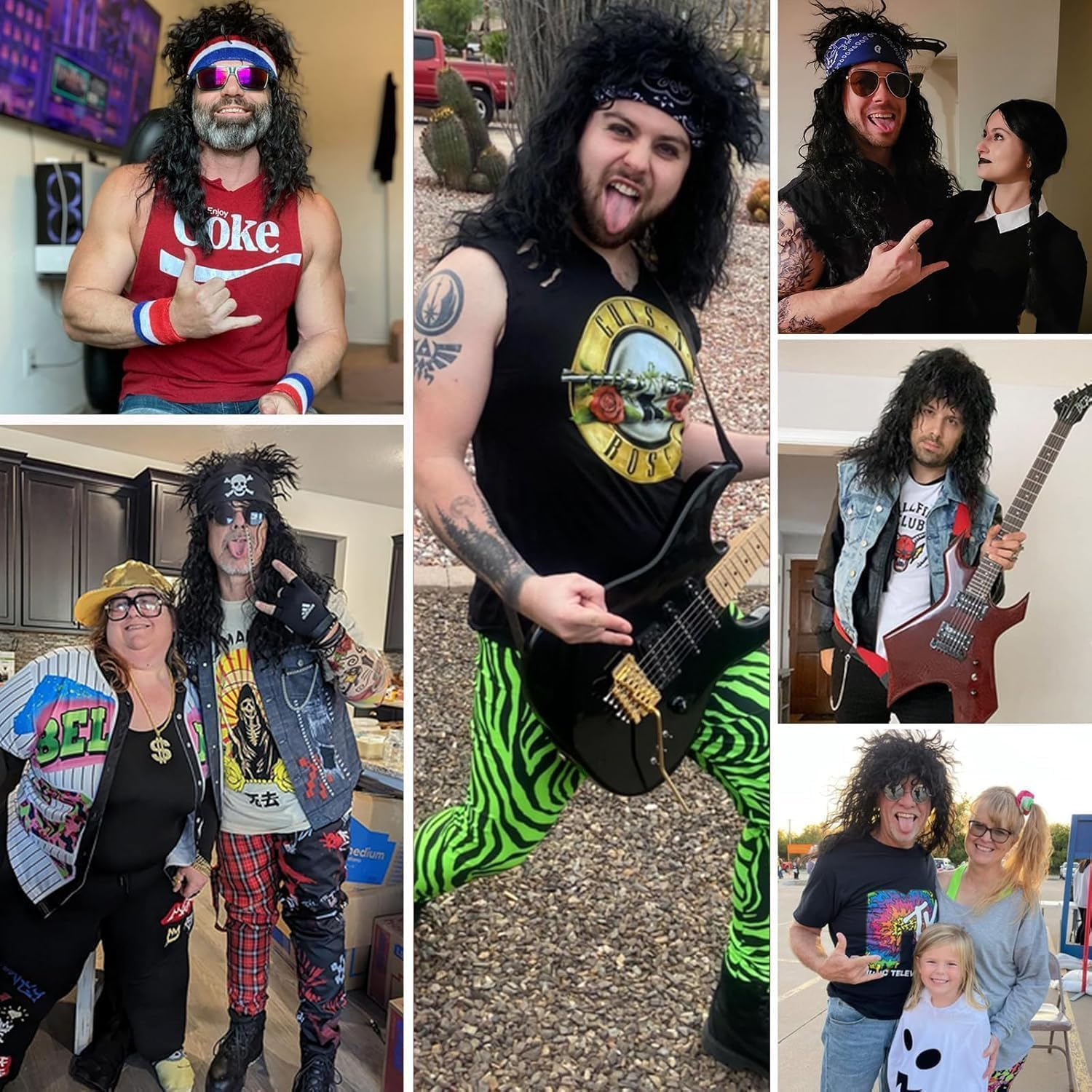 HENWUBEI Retro Hippie Rock Costume Men'S Long Curly Wig Black Curly Disco Costume Men'S Party 70'S 80'S 90'S, Suitable for Halloween Rave, Cosplay, DIY Themed Masquerade Party image number 5