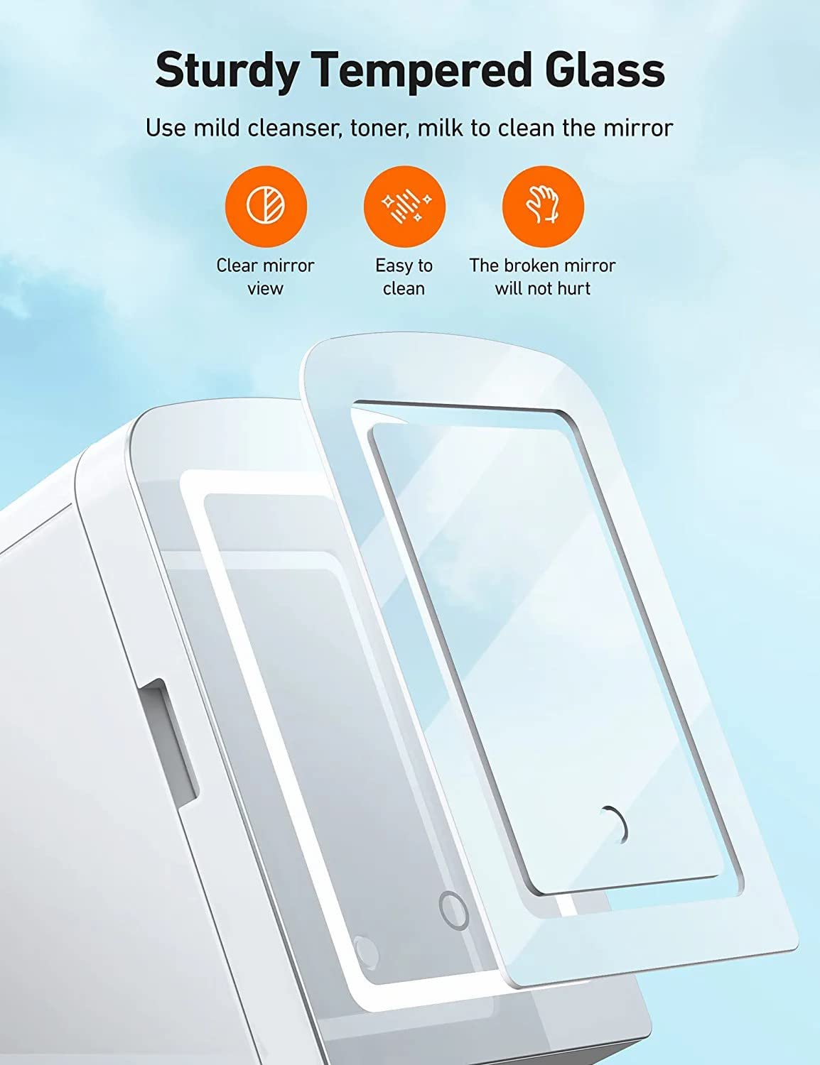 Portable Makeup Fridge for Skincare,Mini Fridge with Dimmable LED Mirror, Easy-Take Skincare Fridge, for Refrigerating Makeup, Skincare and Food, Mini Fridge for Bedroom, Office and Car, White image number 2