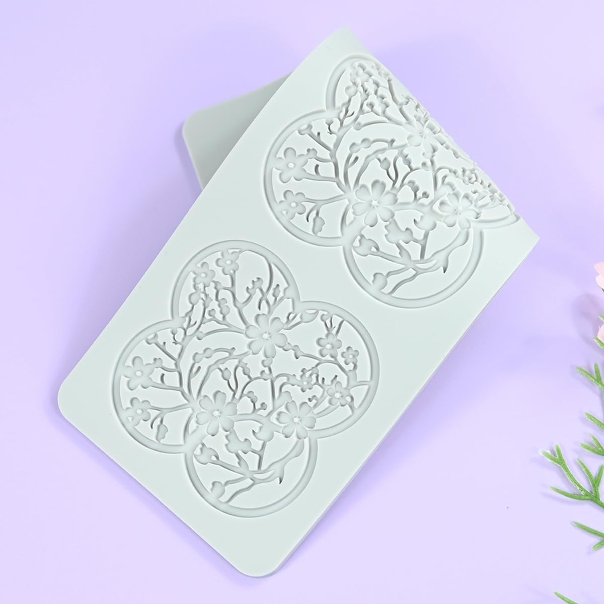 Mostsom 3D Plum Blossom Branch Cake Lace Mold Silicone Mould Fondant Mold Chocolate Stencil Cake Decorating Border Bakeware (D_ Plum Blossom) image number 1