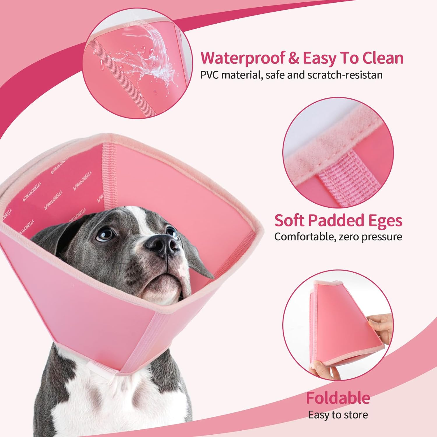 Dog Collar, Protective Collar, Cone Collars, Adjustable Recovery Collar, Breathable Pet Elizabethan Dog Collar, Lick Protection after Opening, Pink, S image number 5
