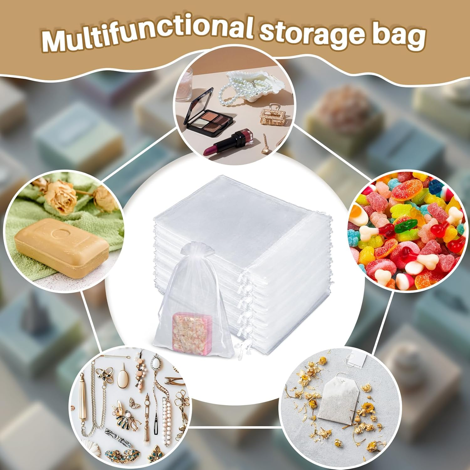 Sukh 50 Organza Soap Bags for Packaging - Organza Gift Bags 5X7 Soap Bags for Homemade Soap Wedding Anniversary Souvenir Soap Mesh Wedding Favor Bags Small Soap Pouches Gift Bags for Small Business image number 2