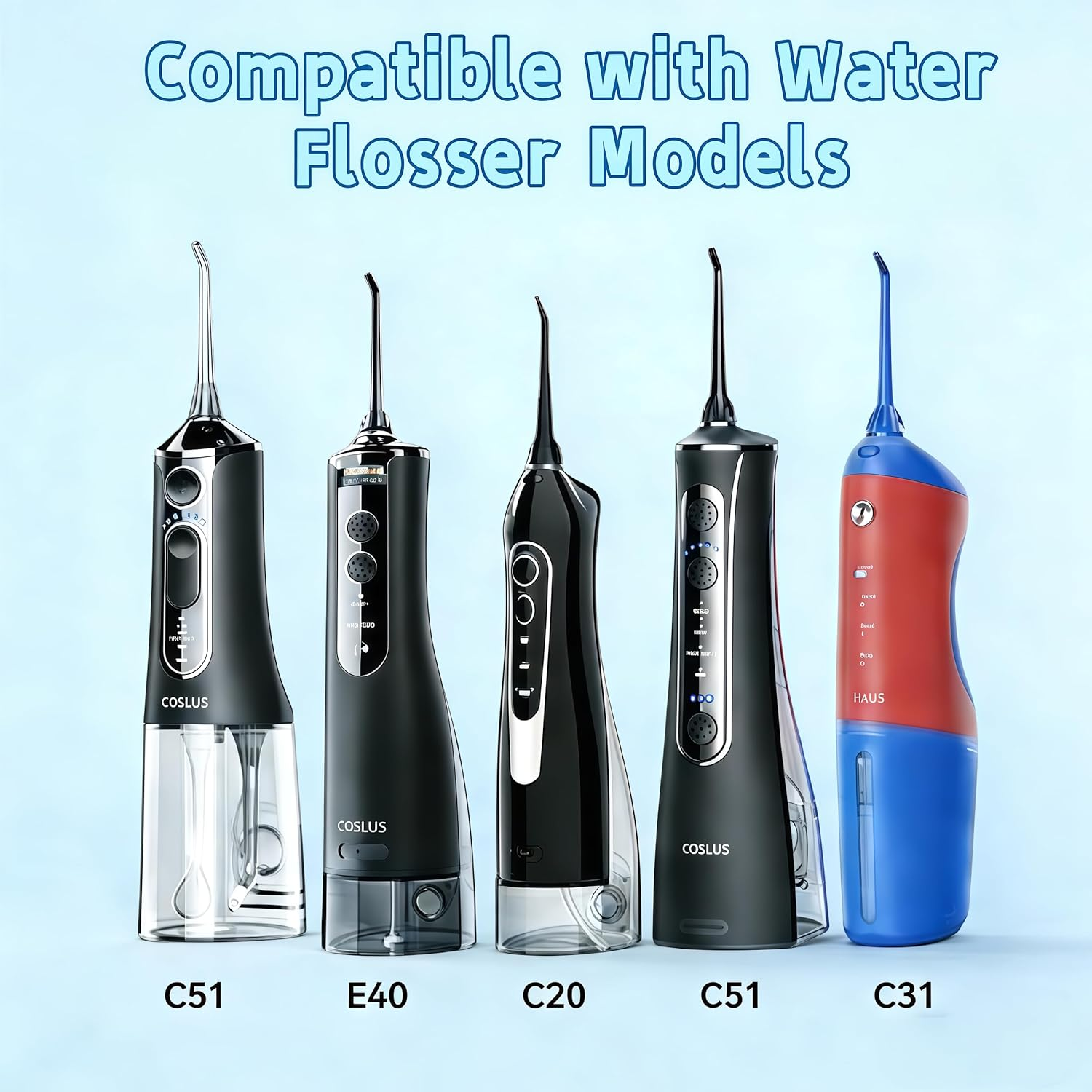 Replacement Head for COSLUS Water Flosser, Replacement Periodontal/Pocket Tips Oral Irrigator Jet Tip Only Compatible COSLUS C20 (F5020E), E40 (WFP14), C31 (F5023), C50, and C51 Water Flosser image number 1