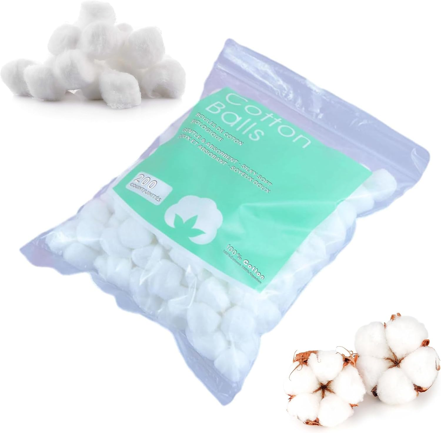 Cotton Balls for Degreasing, Pure Cotton Make-Up Balls, Degreasing Cotton Balls, Cotton Balls, White Cotton Balls, Cotton Ball, Home Use, 200 Pieces image number 2