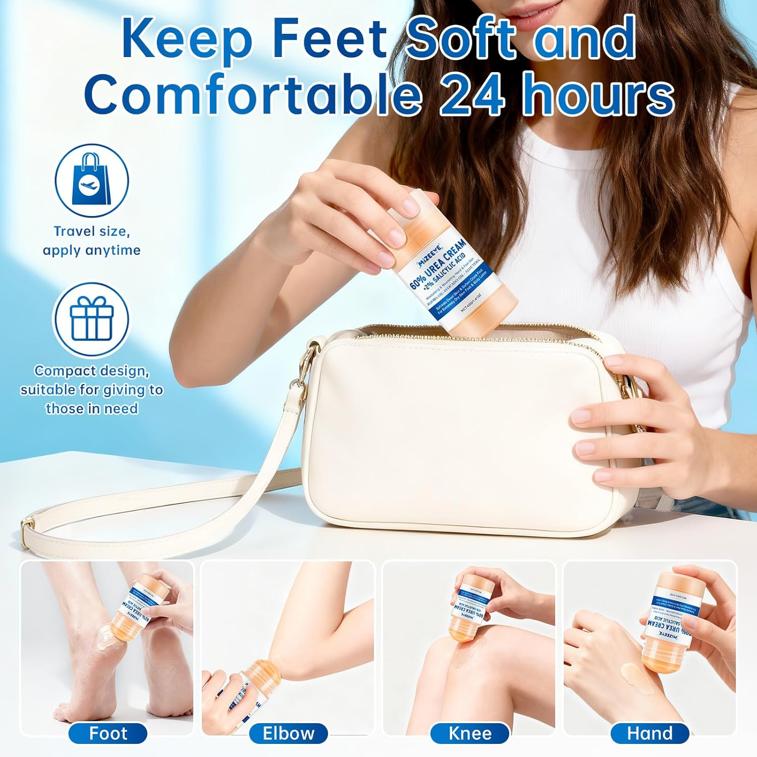 60% Urea Cream Stick with 2% Salicylic Acid, Soften Cracked Skin & Exfoliating, Deep Moisturizing & Repairing Foot Cream for Feet & Heels, Heel Balm with Jojoba Oil, Avocado Oil, 40G image number 4