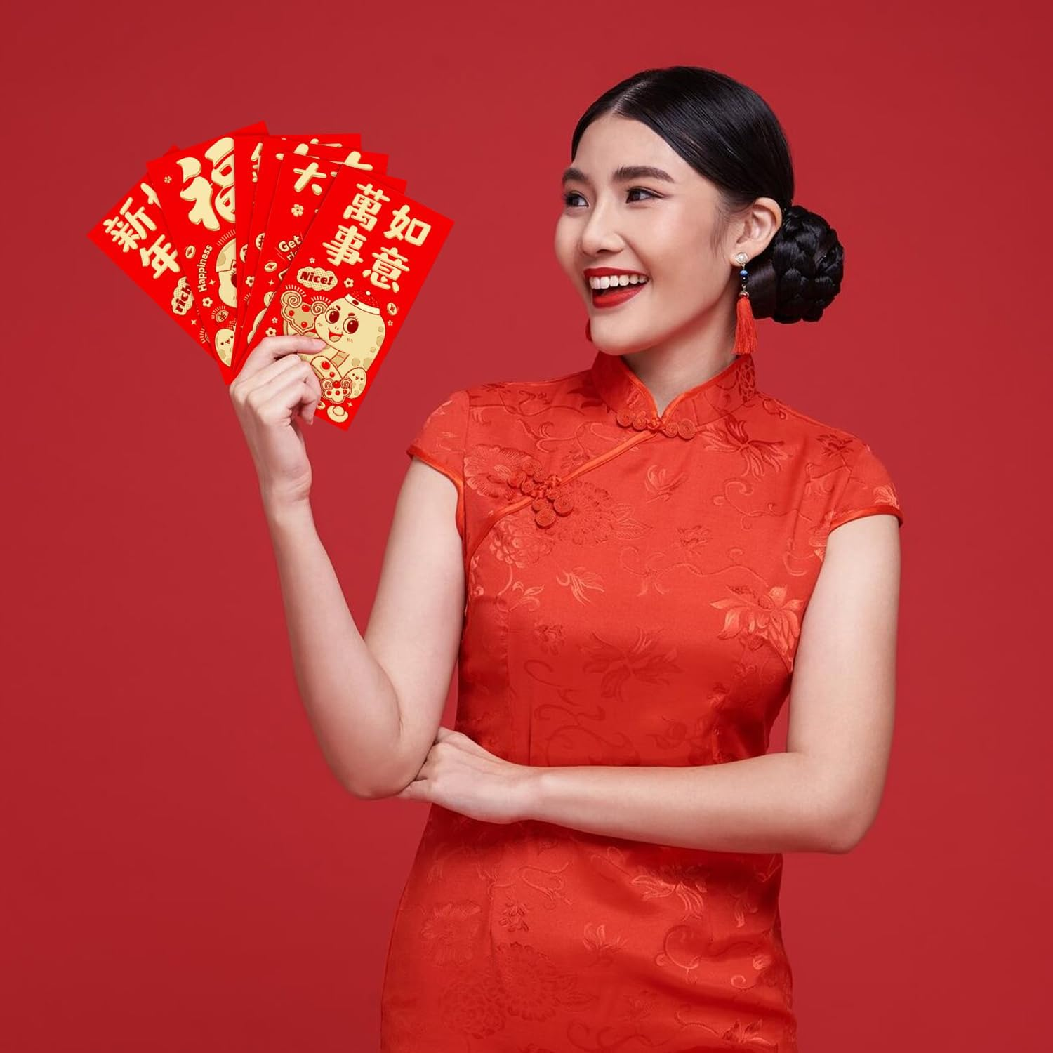 Yakiter Red Envelope, 12Pcs, 6 Kinds, Gold Embossed Pattern, Snake Lunar New Year, 3.6 X 6.8 Inch, Lucky Money Hong Bao Lai See image number 6