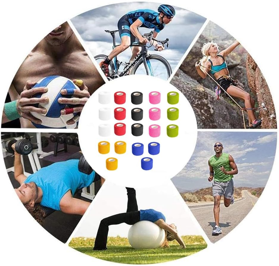 24Pcs Self Adhesive Bandage Wrap ，Self Adherent Cohesive Bandages Elastic Athletic Sports Tape Breathable Wound Tape for Stretch Athletic Wrist Ankle (Multiple Colors)