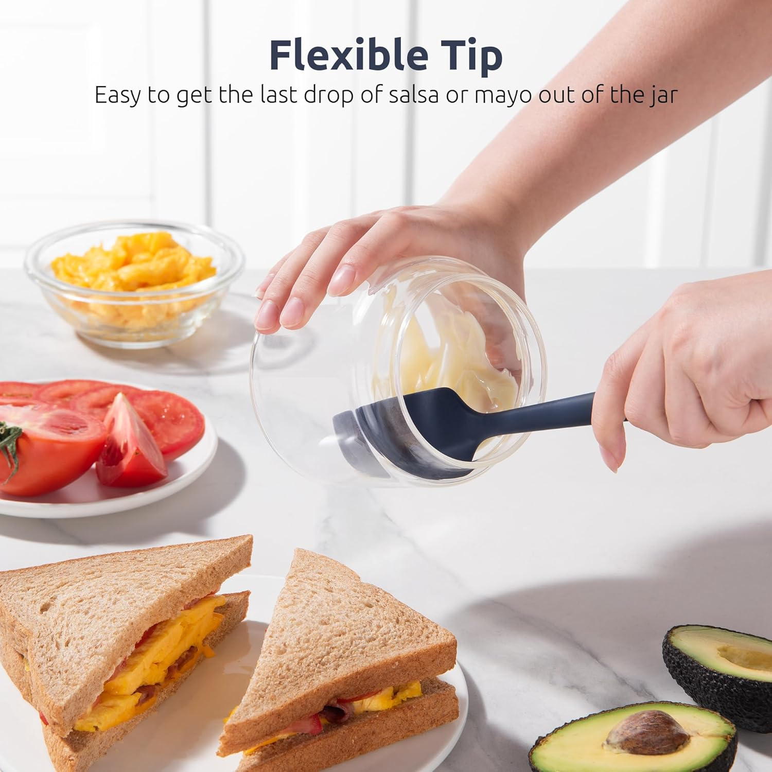 U-Taste 23 * 4Cm Small Spatula: 315℃ Heat-Resistant Silicone Mini Jar Scraper, Food-Grade Non-Stick Flexible Kitchen Baking Utensil for Mixing, Scraping Scooping Jam Butter in Bowl (Midnight Blue)