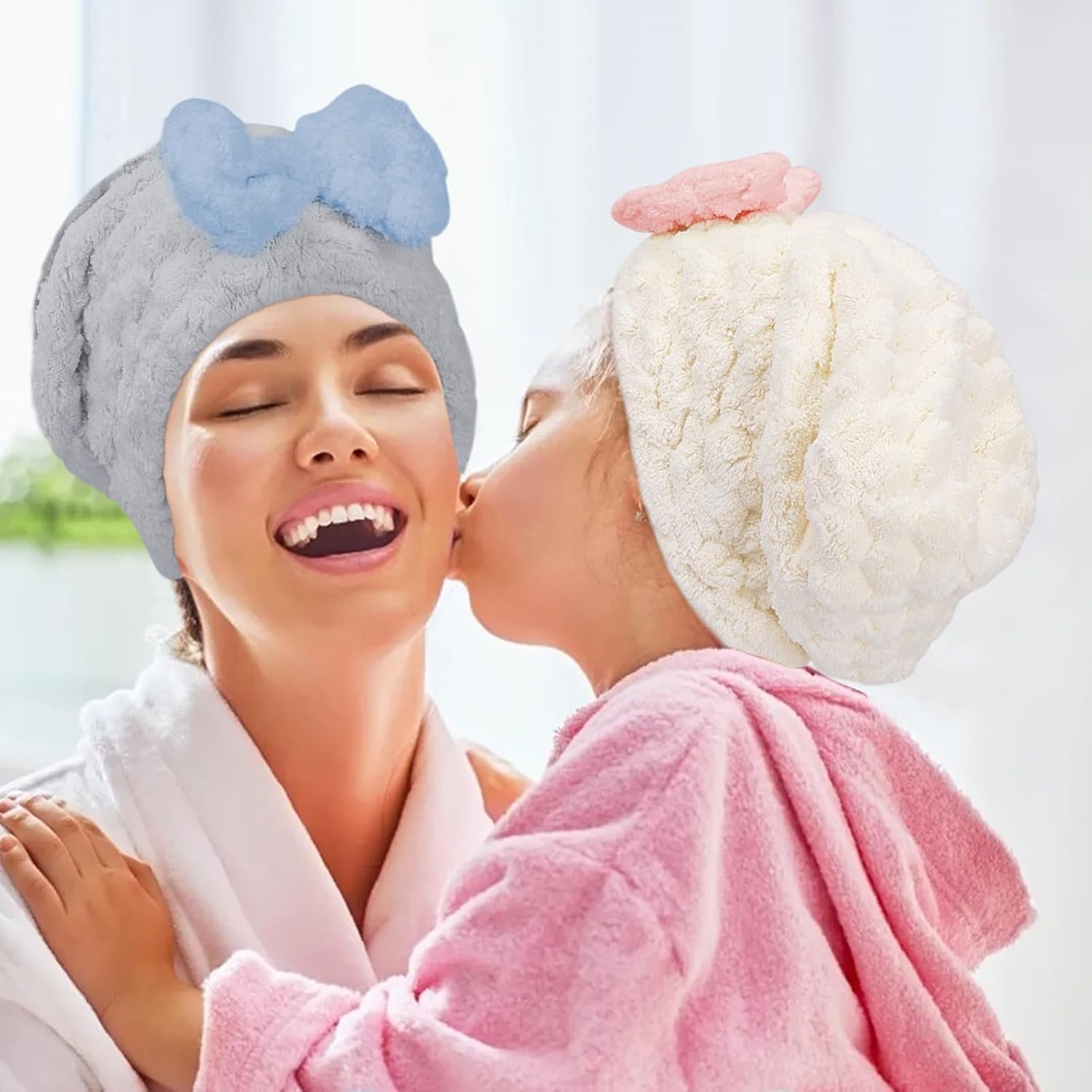 Soft Absorbent Quick Drying Microfiber Hair Towel Wrap, 2Pcs Fast Drying Hair Turban Wrap Towels Shower Cap, Quick Dry Hair Towel Wrap Cap, Fast Coral Velvet Hair Drying Towel image number 3