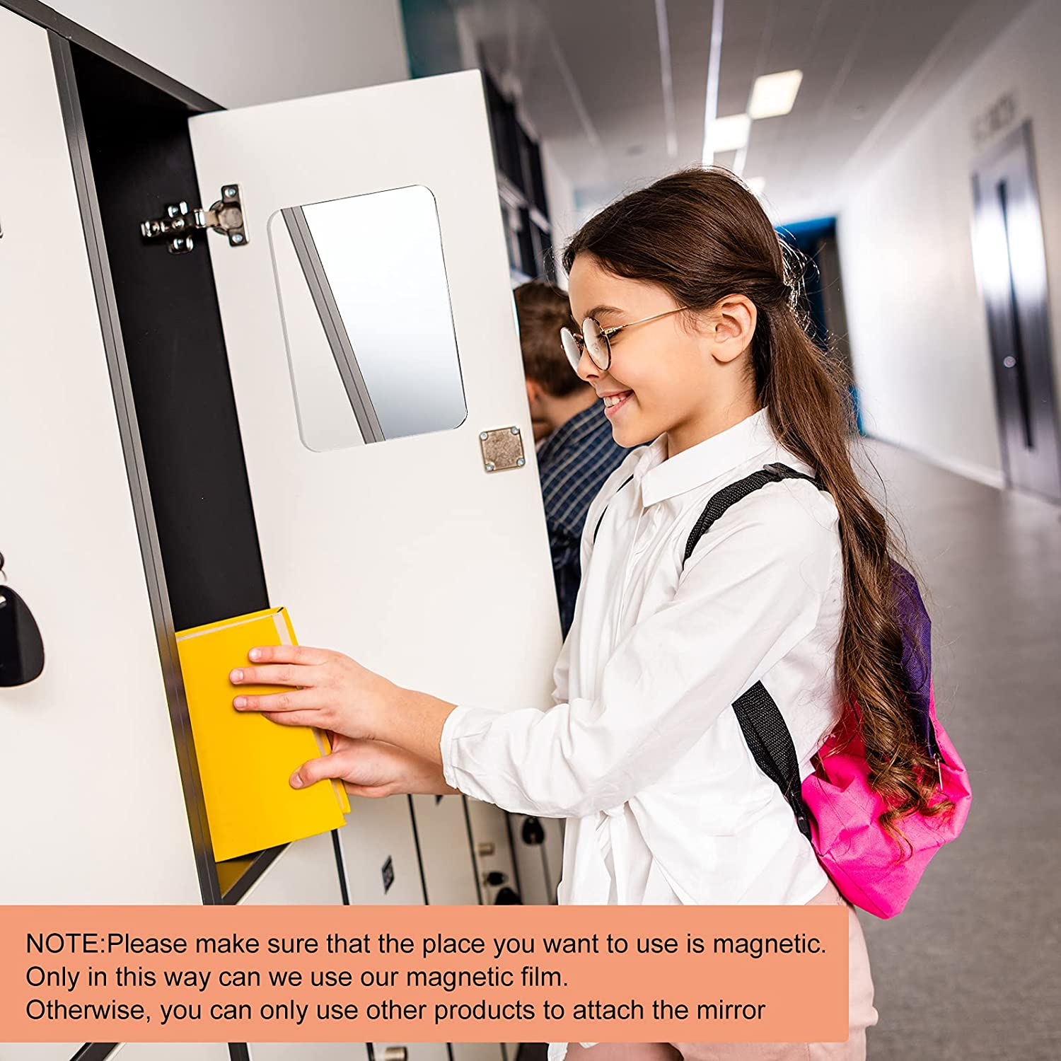 Queekay 4 Pieces Locker Mirror Acrylic Mirror 5.1 X 7.1 Inch Rounded Corner Unbreakable Mirror Acrylic Mirror Wall Decor with Magnet Magnetic for School Living Room Office Bathroom Home Decoration image number 6