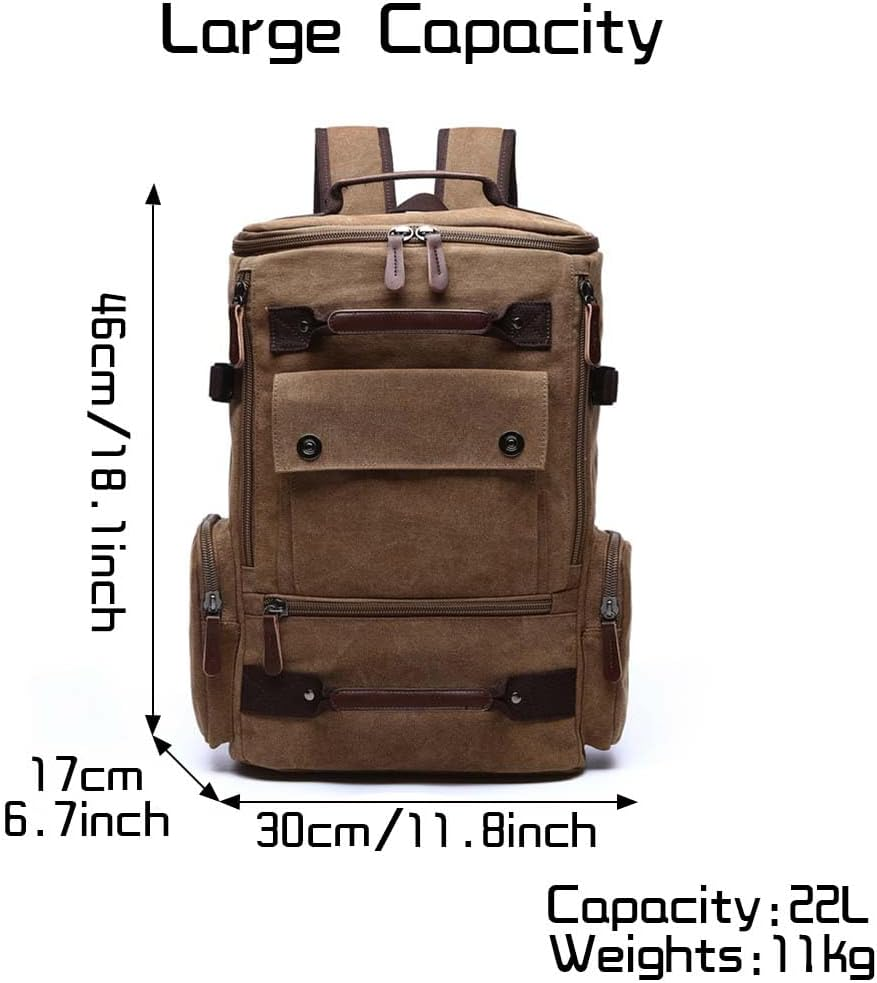 Jahomieo Vintage Canvas Backpack Casual Travel Rucksack 16Inch Laptop Daypacks Hiking Camping Backpack image number 2