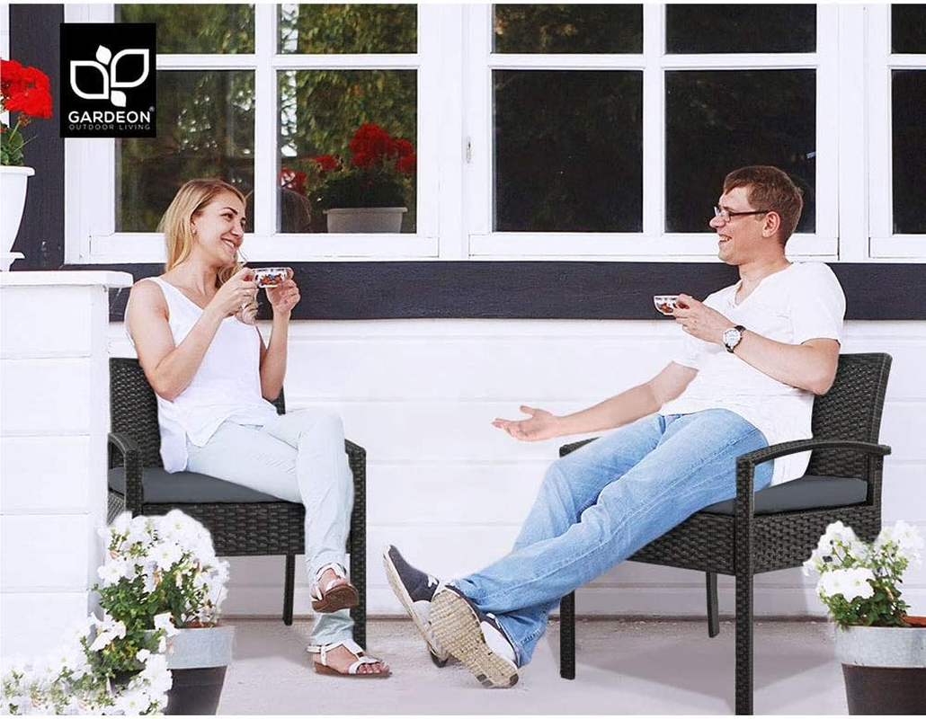 Gardeon Outdoor Dining Chairs Wicker Patio Deck Chair, Lounge Armchair Garden Furniture Seating Backyard Indoor, Cushion with Armrest Steel Rattan Black Ezra Set of 2 image number 3