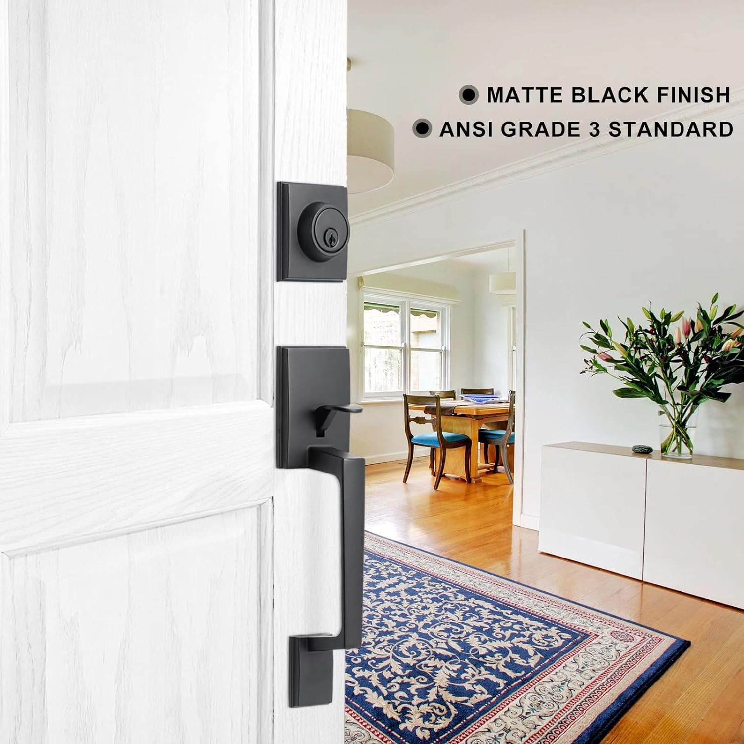 Neutype Front Door Handle Set Entrance Door Lock Set Matte Black Heavy Duty Entry Handle Set with Lock, with Single Cylinder Deadbolt and Lever Handle, Compatible with Right & Left Handed Doors image number 1