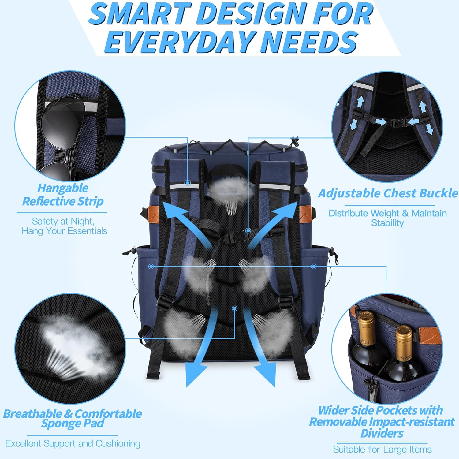 Cooler Backpack with Insulated Waterproof Cover(Extra), 42 Cans Backpack Coolers Insulated Leak Proof, Large Soft Cooler Bag, Portable Ice Chest Backpack for Camping Picnic Beach image number 1