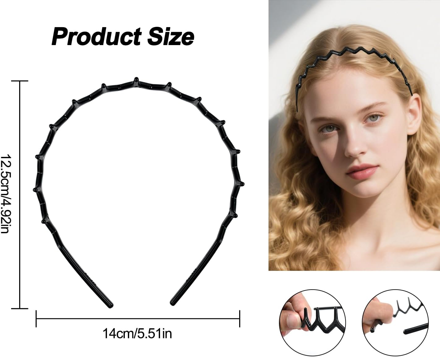 6Pcs Zig Zag Headbands, Plastic Hair Bands Teeth Wavy Comb Zigzag Headband, Non Slip Shark Tooth Hair Hoop Wavy Hair Bands for Women Men Girl Accessories (Classic Black, Retro Leopard) image number 1