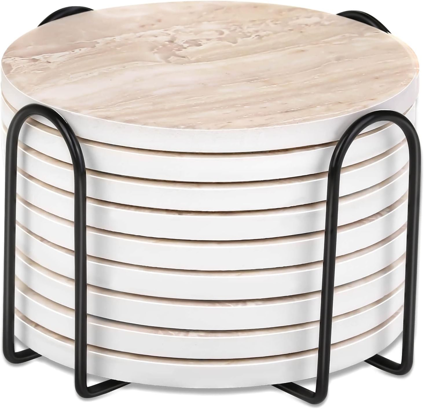 Billbotk 9 Pieces Ceramic Coasters for Drinks with Holder, Absorbent Drink Coasters for Coffee Table, Marble Style Coasters Wooden Table, Suitable for Kinds of Cups, 4 Inches