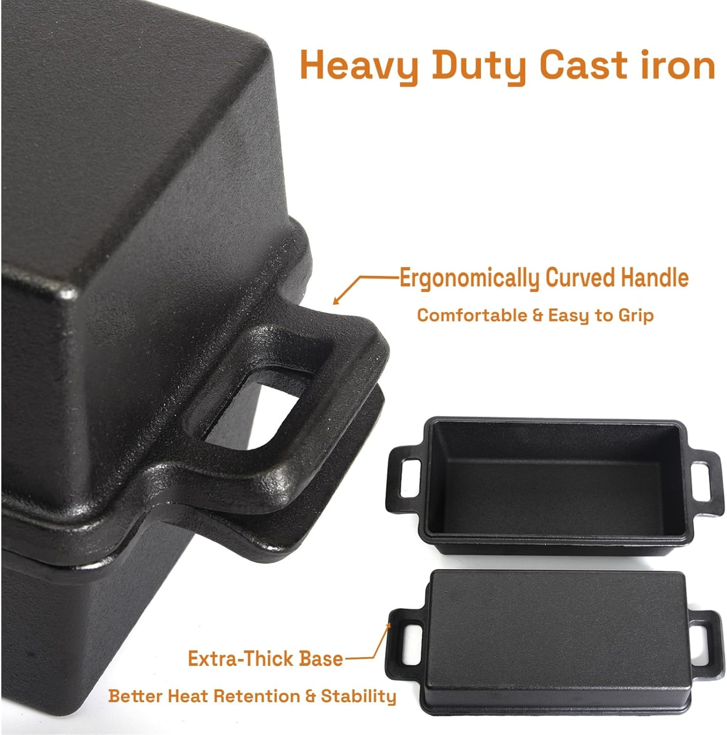 2-In-1 Cast Iron Bread Loaf Pan Tin with Lid &ndash; Dual Use Baking Dish with Ergonomic Handles, Pre-Seasoned for Oven Cooking image number 3