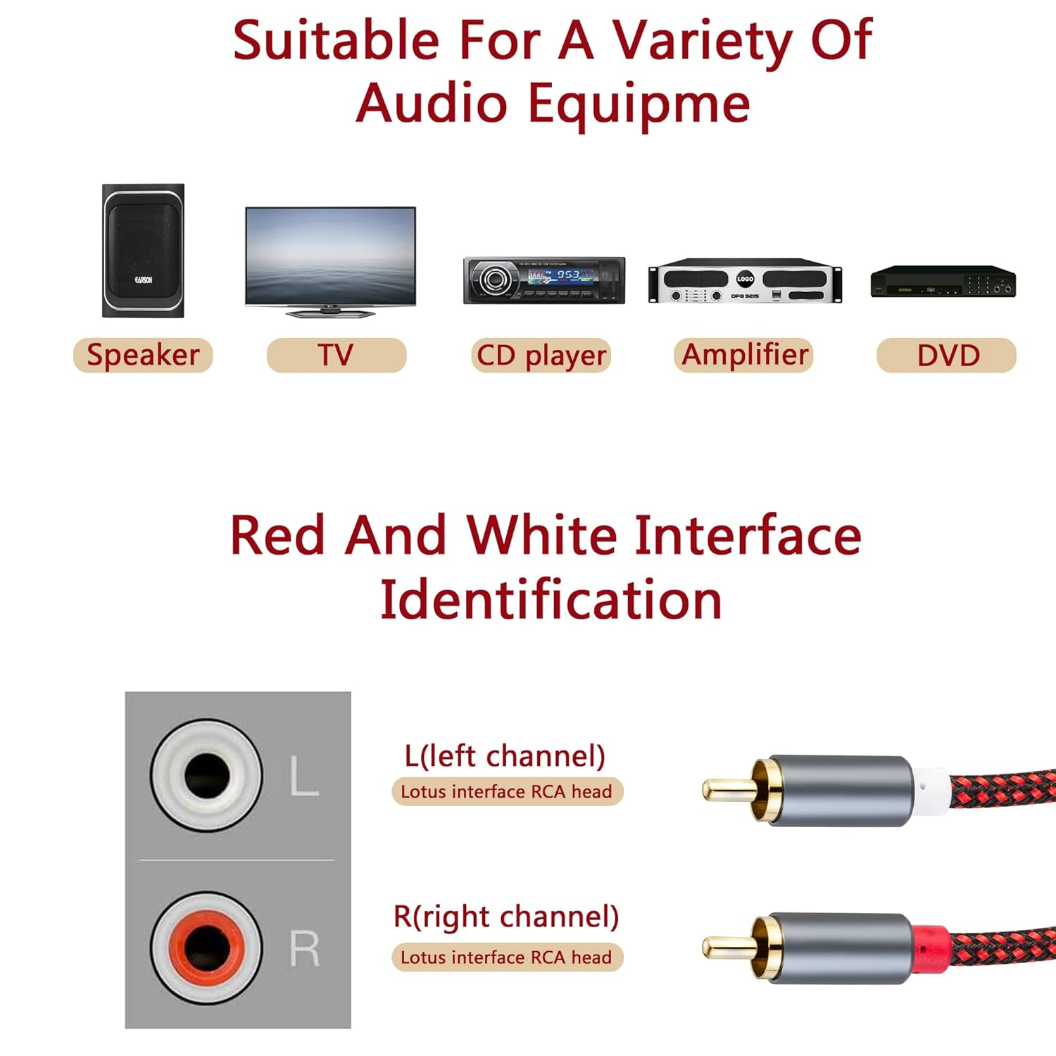 GESSEOR RCA Cable 6 Ft 2RCA to 2RCA Cable 2Rca Male to 2-RCA Male Audio Stereo Subwoofer Cable Nylon-Braided Auxiliary Audio Cord for Home Theater, HDTV, Amplifiers, Hi-Fi image number 5