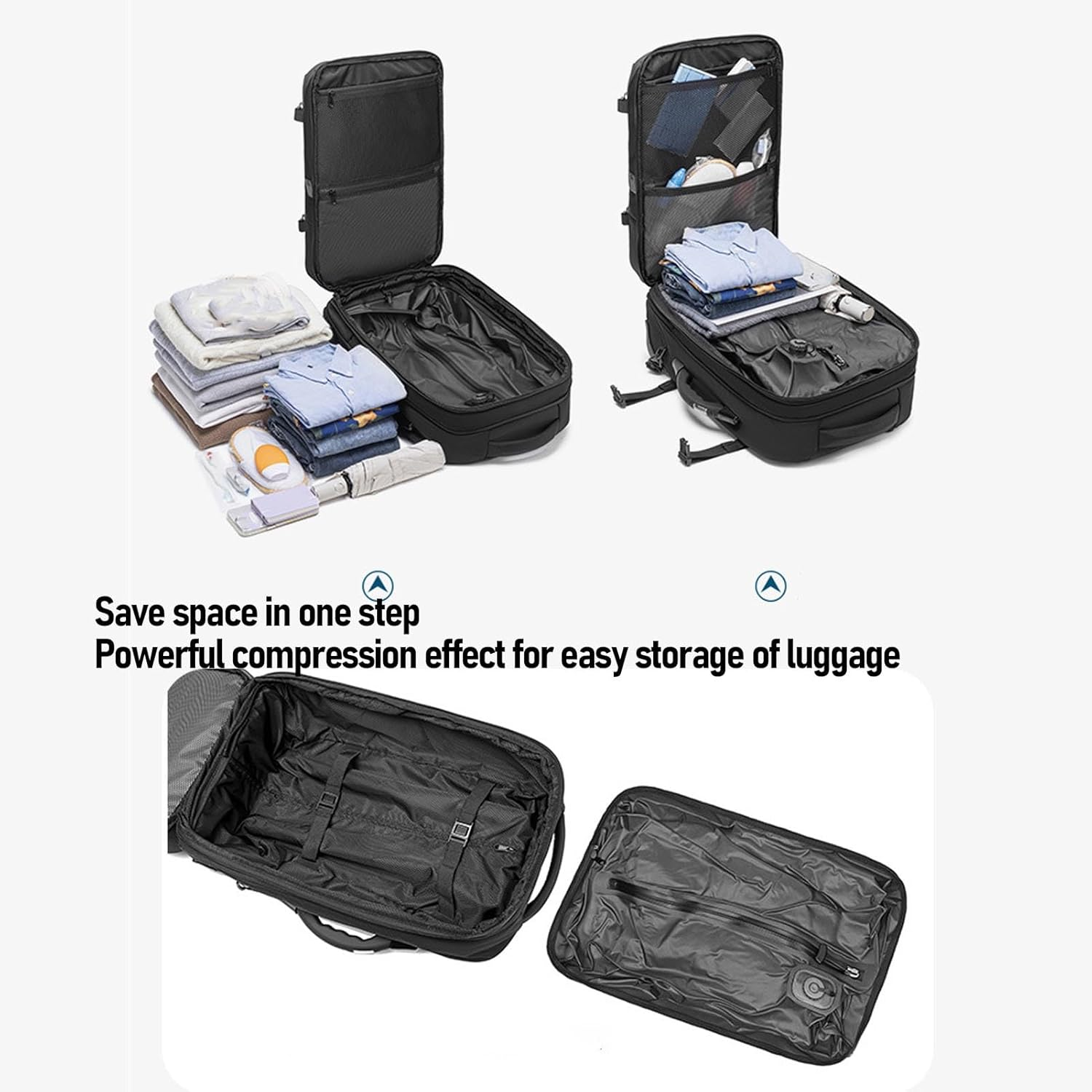 MENDUNER Vacuum Compression Travel Backpack, 40L-60L Expandable Luggage Backpack with Wheels USB Charging Port, Water Resistant Compression Bag for Flight Business Air Travel image number 2