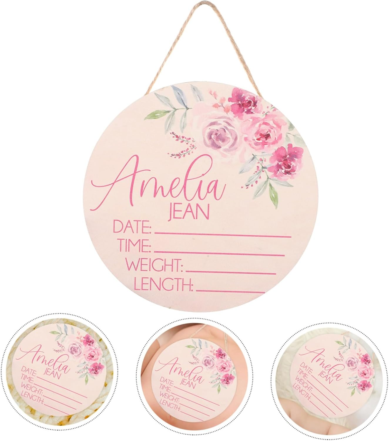 Sosoport Baby Name Announcement Sign Wooden Name Signs for Nursery Newborn Hospital Birth Announcement Boards 2Pcs Baby Nursery Decor Photo Props image number 6