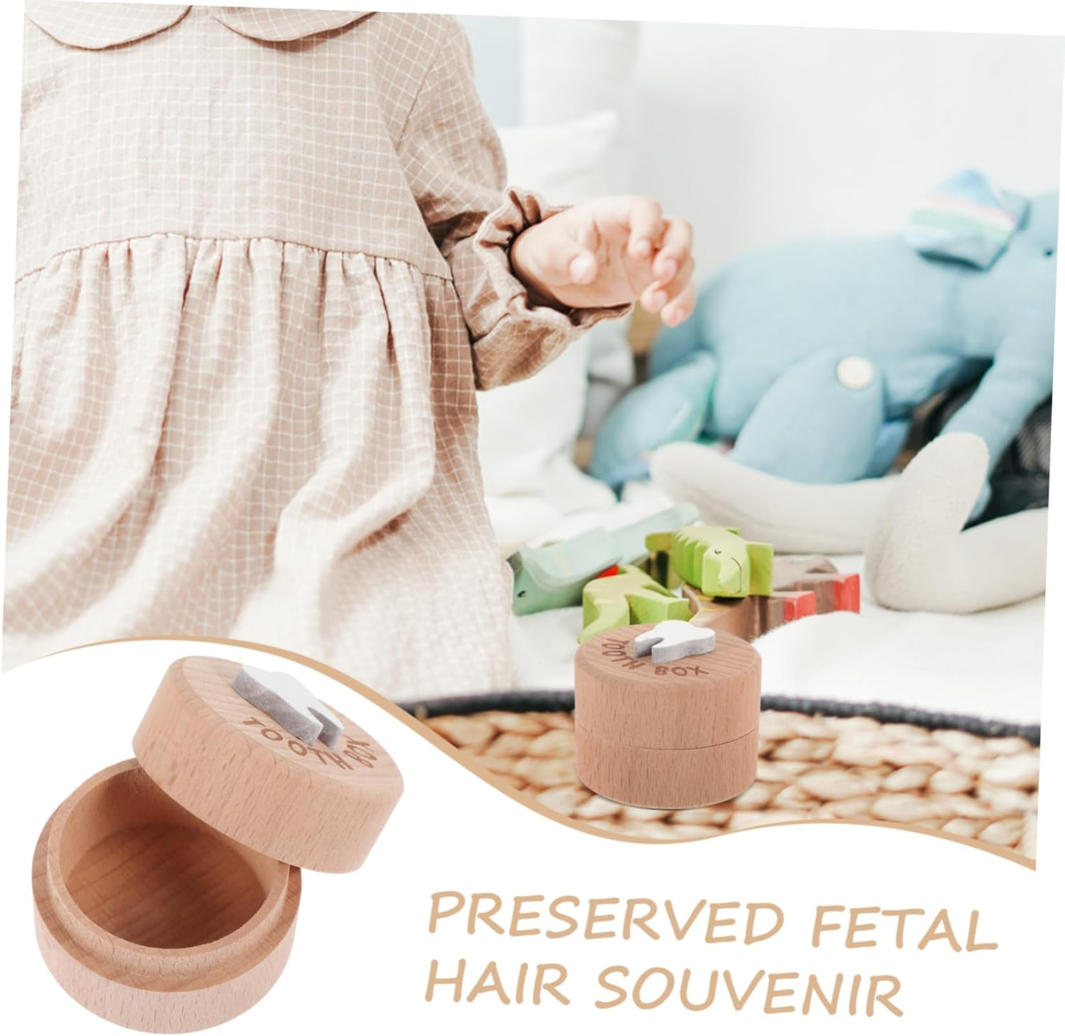 ERINGOGO Baby Tooth Keepsake Box Wooden Trinket Container 5Cm Diameter 3.5Cm Height Portable Milk Teeth Organizer for Boys and Girls Fetal Hair Storage image number 6