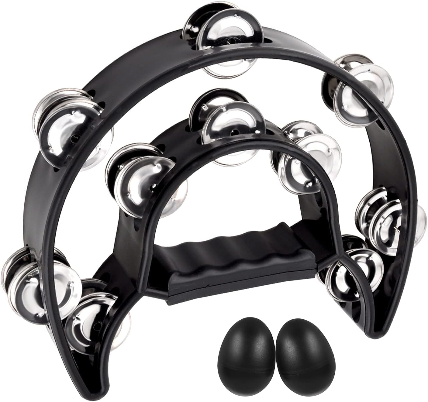 EASTROCK Single Row Tambourine Metal Jingles Hand-Held Percussion Half-Moon ABS Frame Grip Tambourine for Adults & Kids, Stage, Classroom, KTV, Black