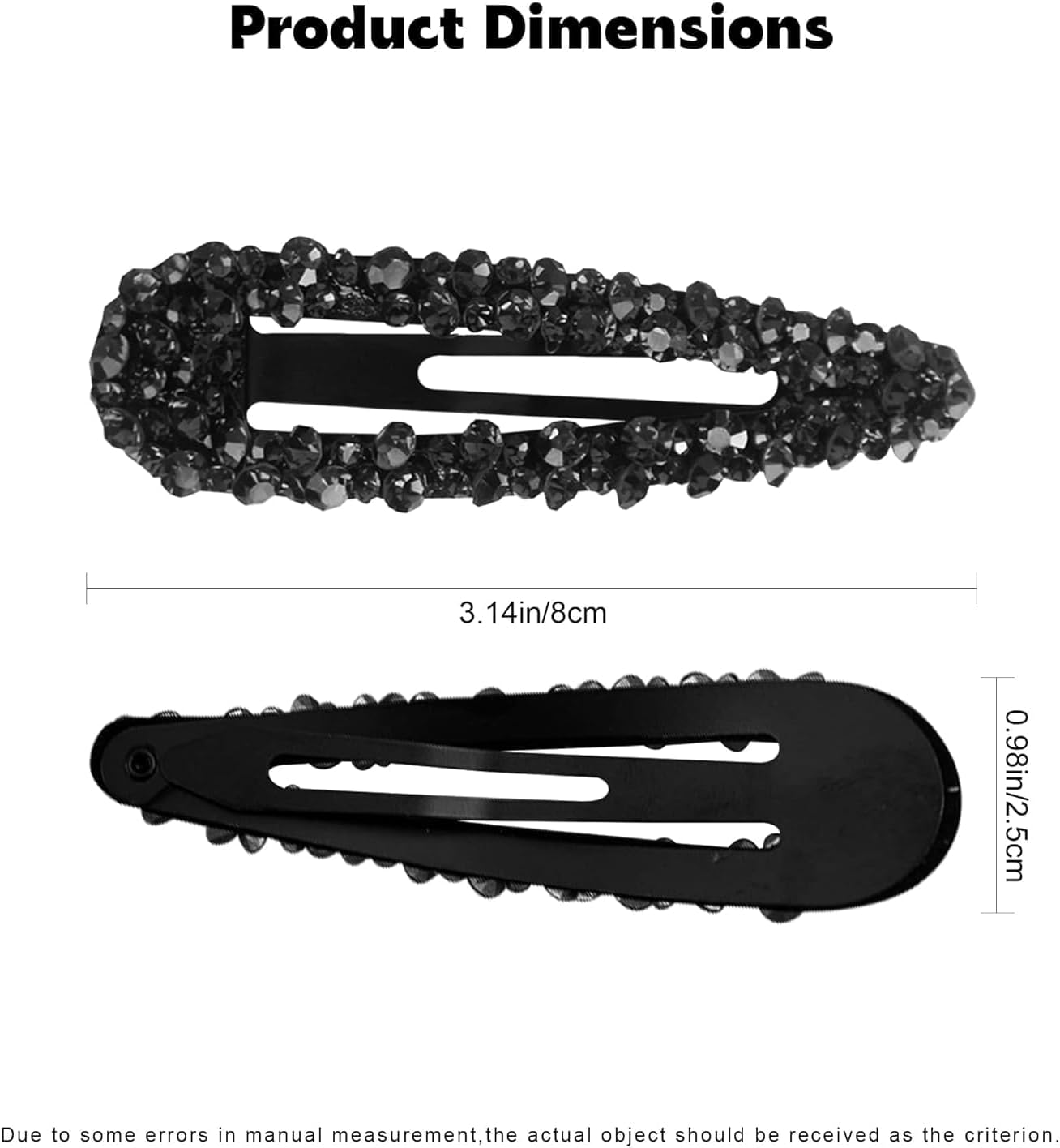 2 Pcs Black Rhinestone Snap Hair Clips, Metal and Crystal, Sparkly Hair Accessories, Snap Hair Barrettes Hair Clips image number 1