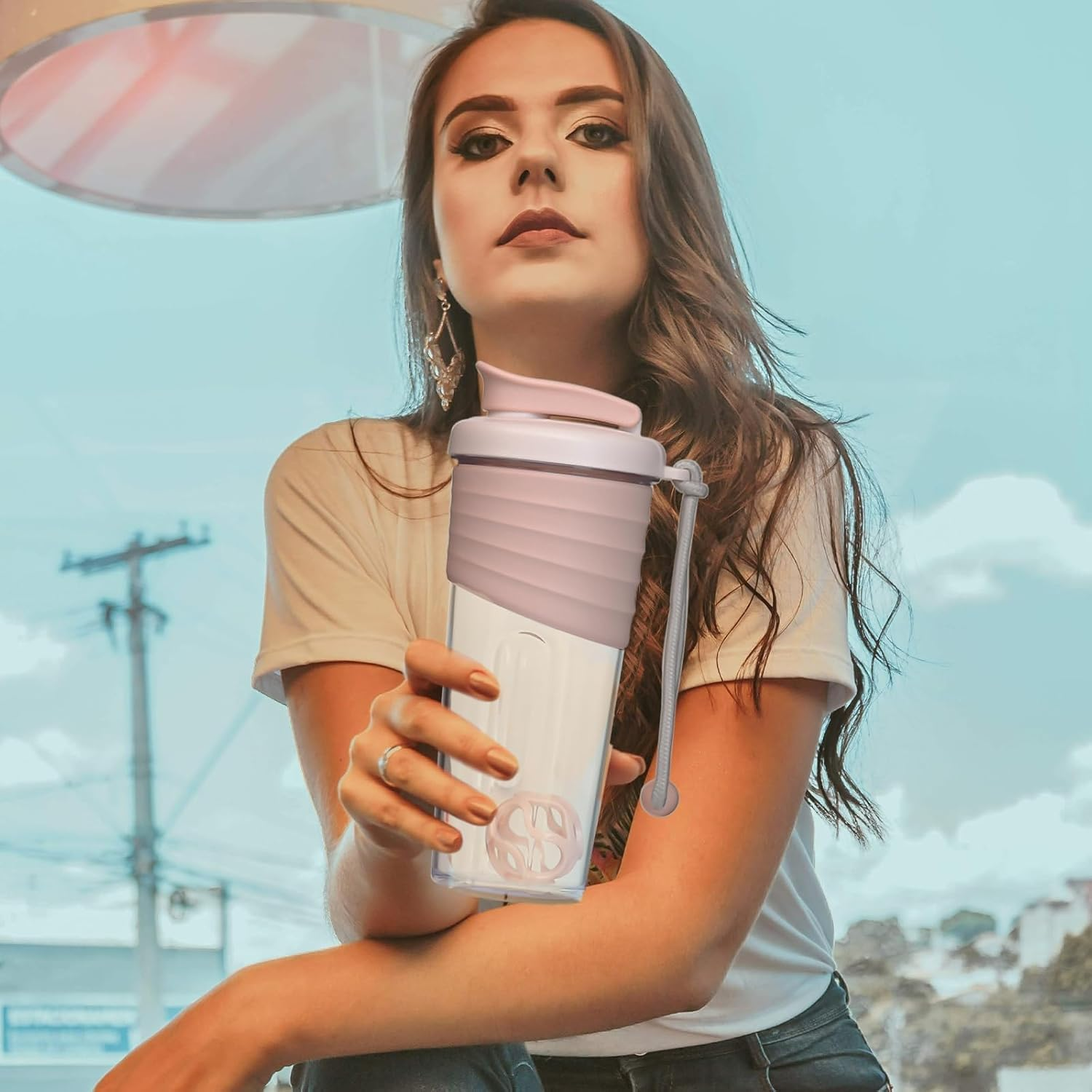 Shaker Bottle for Protein Mixes，24 Oz，Protein Shaker Bottles with Whisk Ball, Mixer Bottle, Protein Bottle, Portable Pre Workout Whey Protein Drink Shaker Cup，Pink image number 1