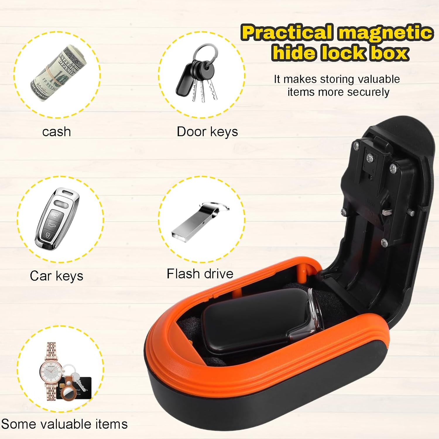Rylaxzon Magnetic Key Holder with Combination Lock - Waterproof Outdoor Key Lock Box for Cars (Orange) image number 6