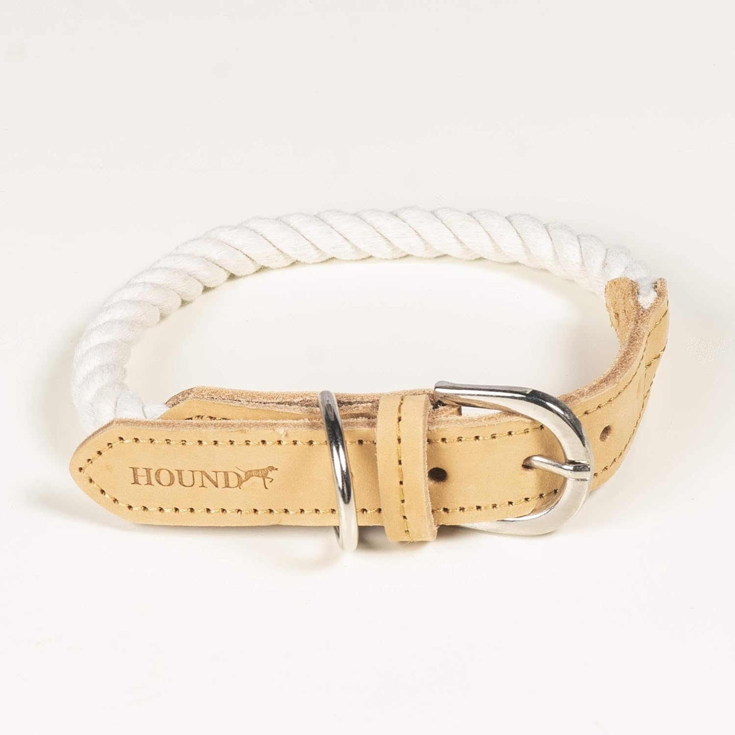 Hound Braided Real Leather Adjustable Dog Collar with Metal Buckle and D-Ring Accents, L, 130 G
