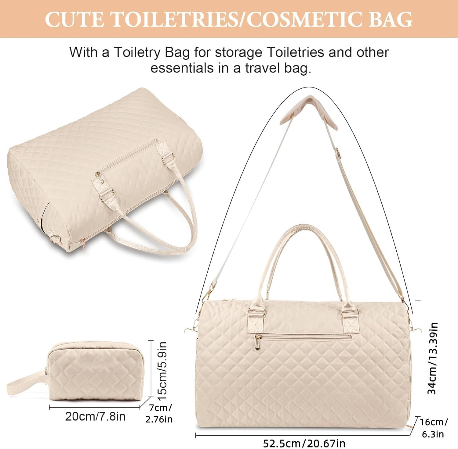 Epzia Women'S 50L Duffle Bag for Travel Gym & Sports - Weekender Carry on Bag with Shoe Compartment, Wet Pocket & Toiletry Bag | Hospital Overnight Bag for Labor Delivery, Travel Duffel Bags Beige image number 2