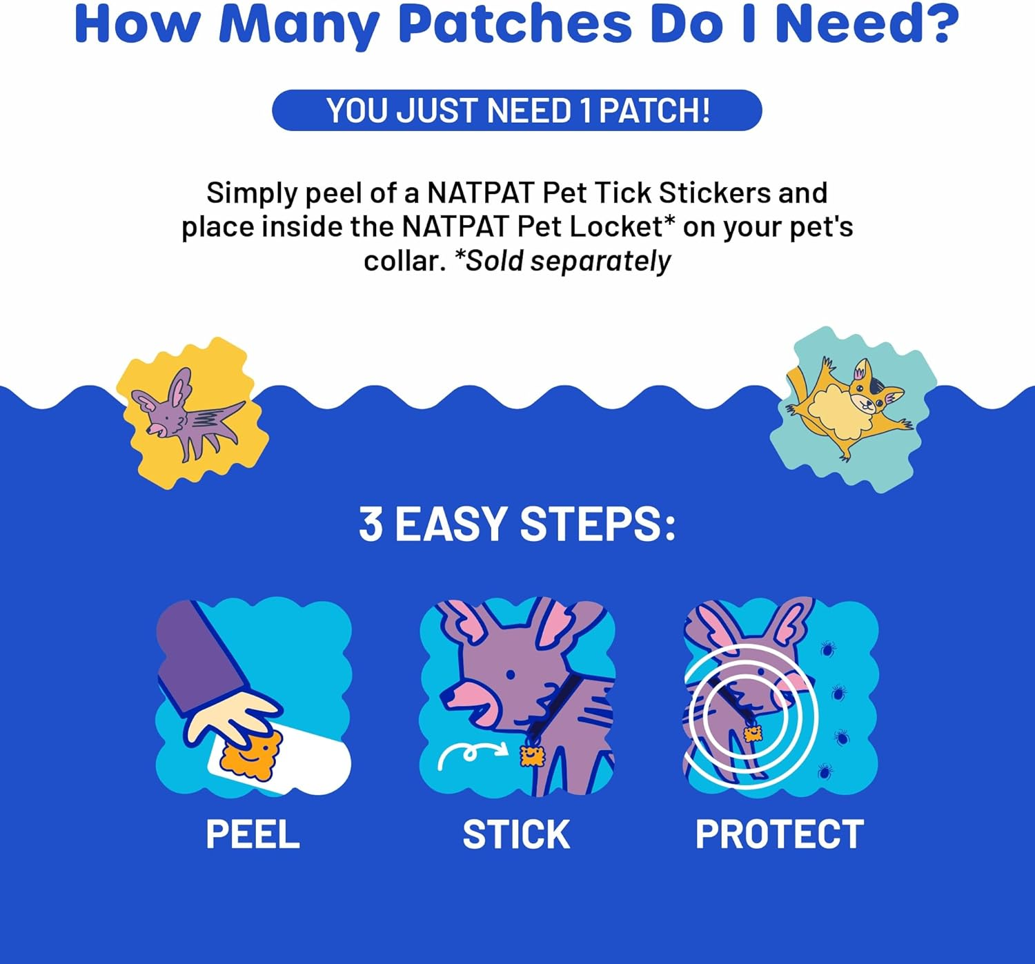 NATPAT Pet Tick Repellent Patches | Proven Natural Tick Protection for Dogs & Cats | Safe for Pets | Non-Toxic, Easy to Apply - 48 Patches - Locket Sold Separately image number 1