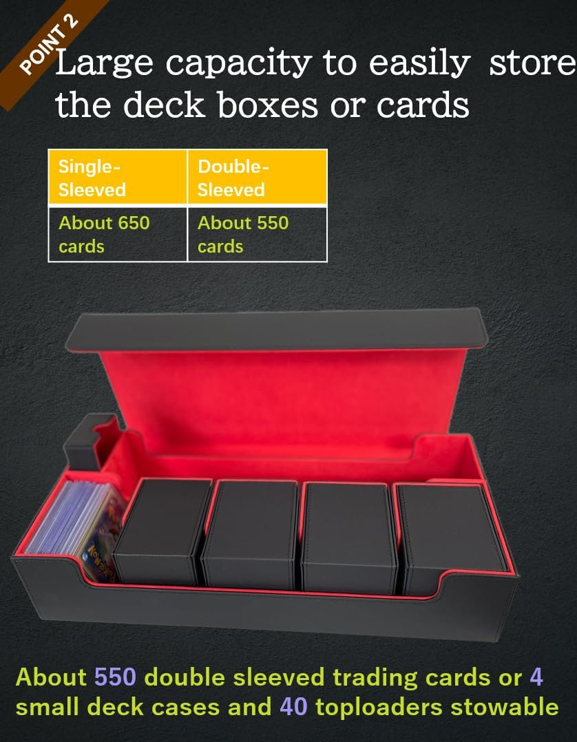 Card Deck Box, Card Deck Case, Deck Card Box, Leather Large Size Fit 550 plus Sleeved Cards Compatible with Single/Double Sleeved Toploader MTG TCG Ccg（Black＆Grey） image number 5