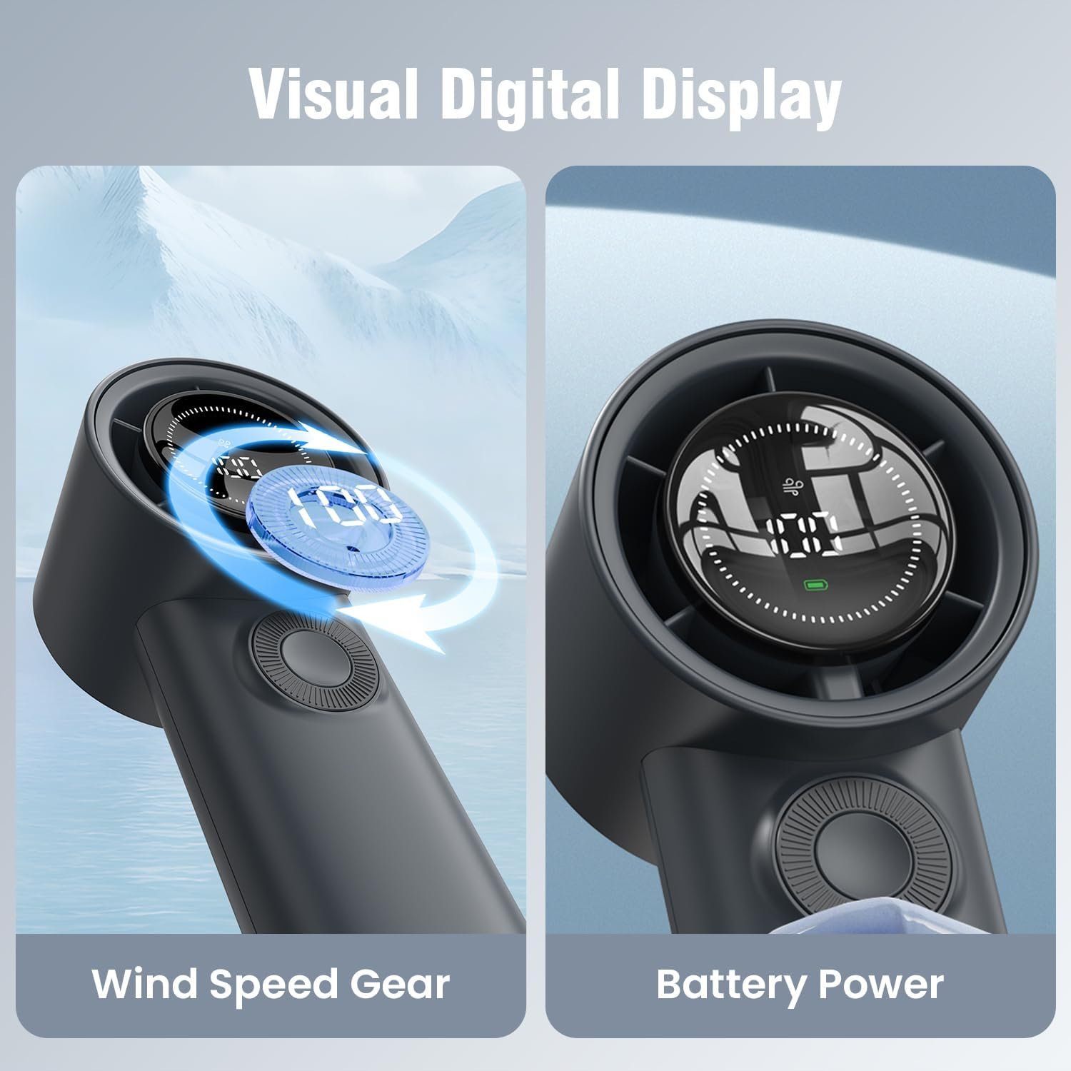 LEMOISTAR Handheld Turbo Fan(30 H Max Cooling Time), Mini Portable Hand Fan, USB Rechargeable Personal Fan, Battery Operated Small Pocket Fan 100 Speeds for Travel/Outdoor/Home/Office-Blue image number 3