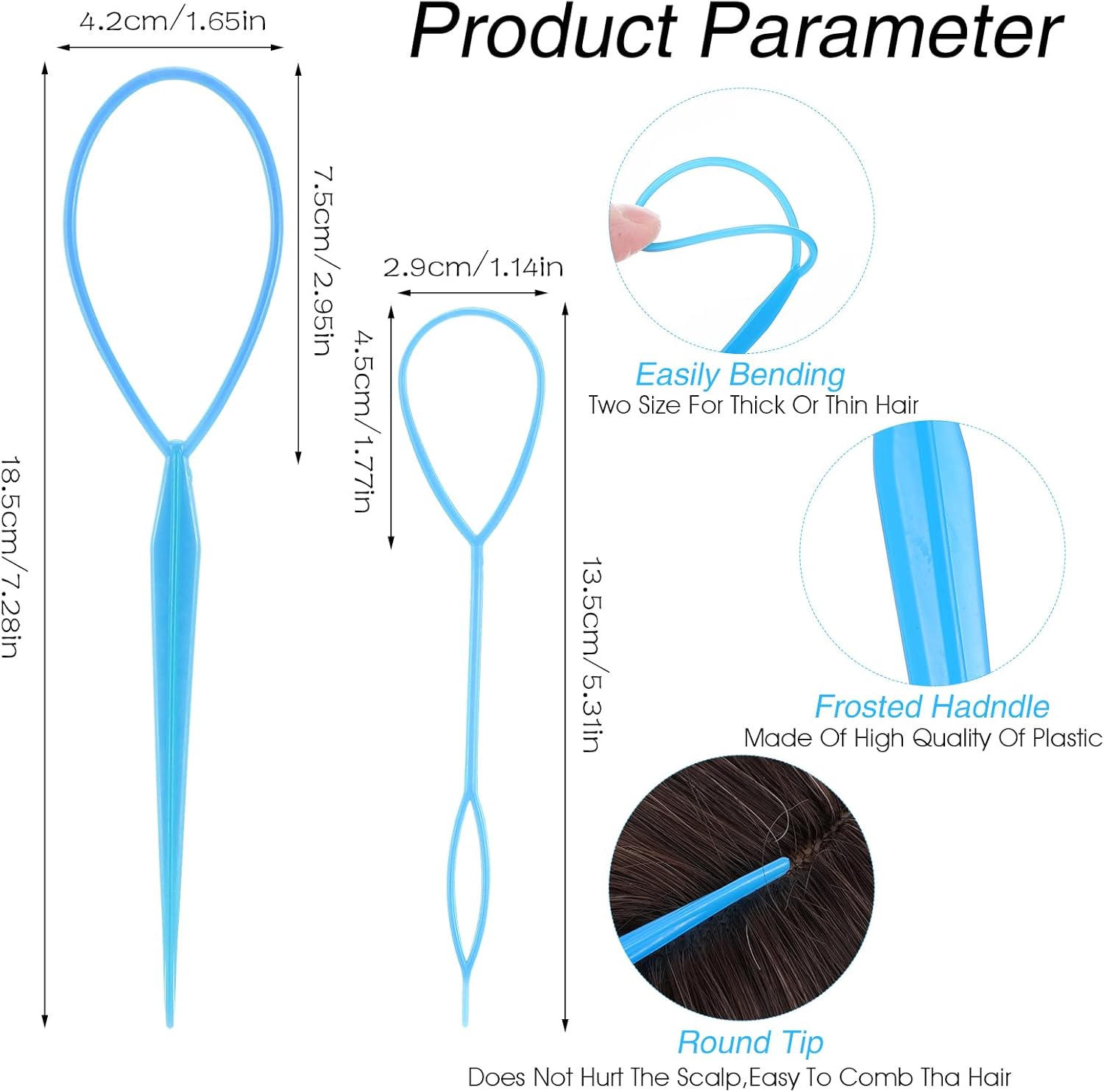 Oruola 12Pcs Hair Pull through Tool,Topsy Tail,Plastic Hair Braiding Tools,2 Sizes of Topsy Turvy Hair Tool for Women,Girls and Kids, Hair Flip Tool (Pink Purple Blue Rose Black Red) image number 4