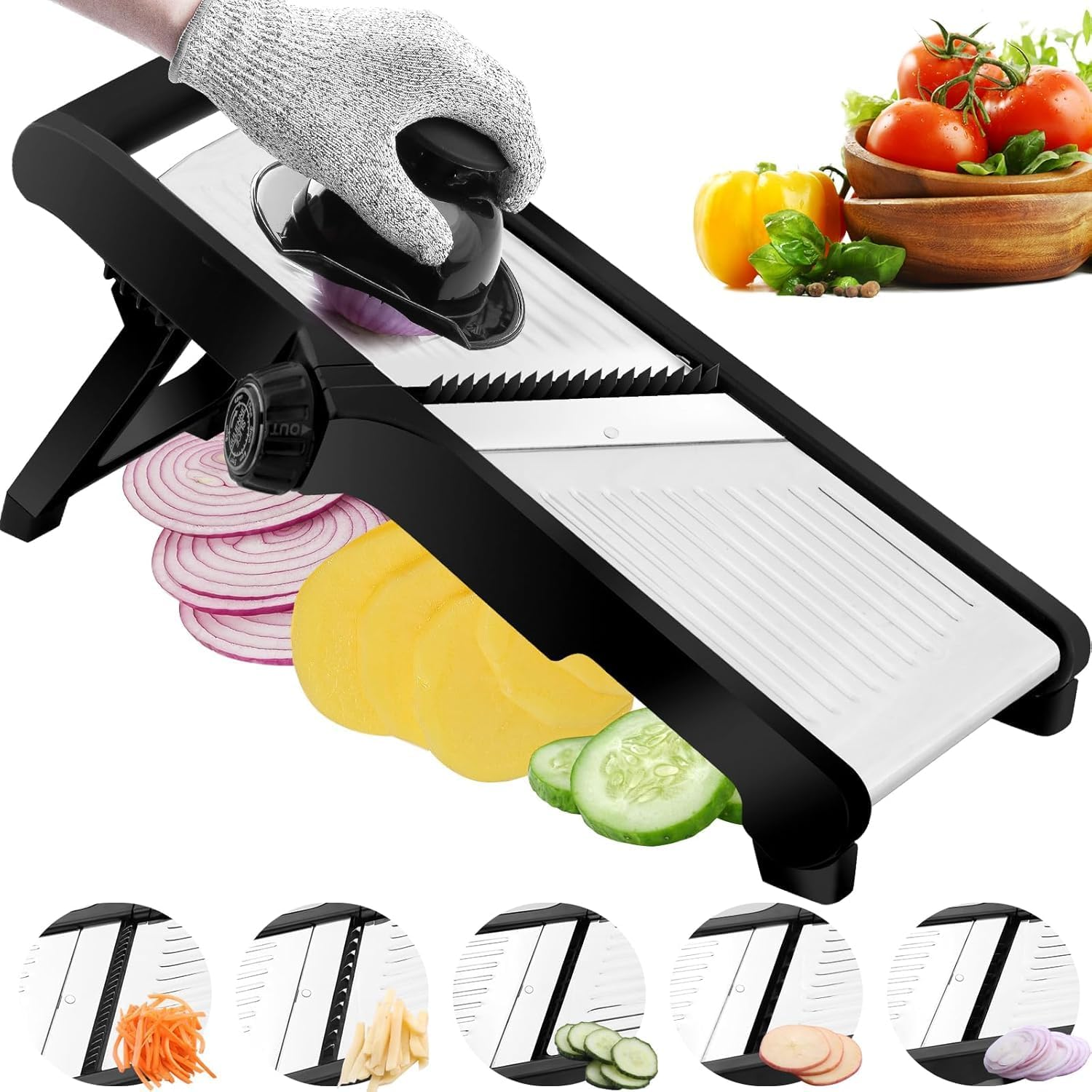 Mandoline Food Slicer for Kitchen, Adjustable Stainless Steel Mandoline Vegetable Slicer, Food Slicer Onion Potato Chip French Fry, 7 In-1 Adjustable Blade, Including 1 Pair Cut-Resistant Gloves image number 1