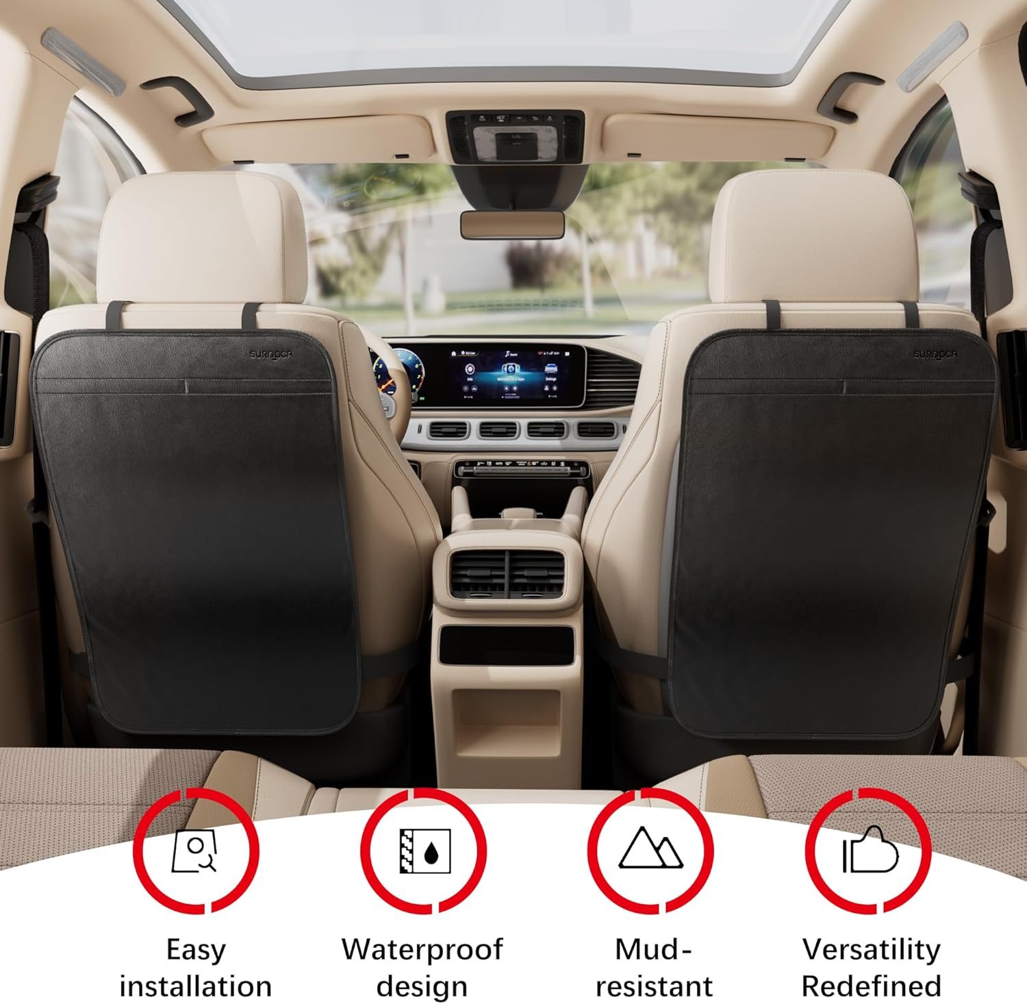 SURDOCA Waterproof Car Seat Kick Mat, Auto Back Seat Protector for Kids, PU, Universal, Black